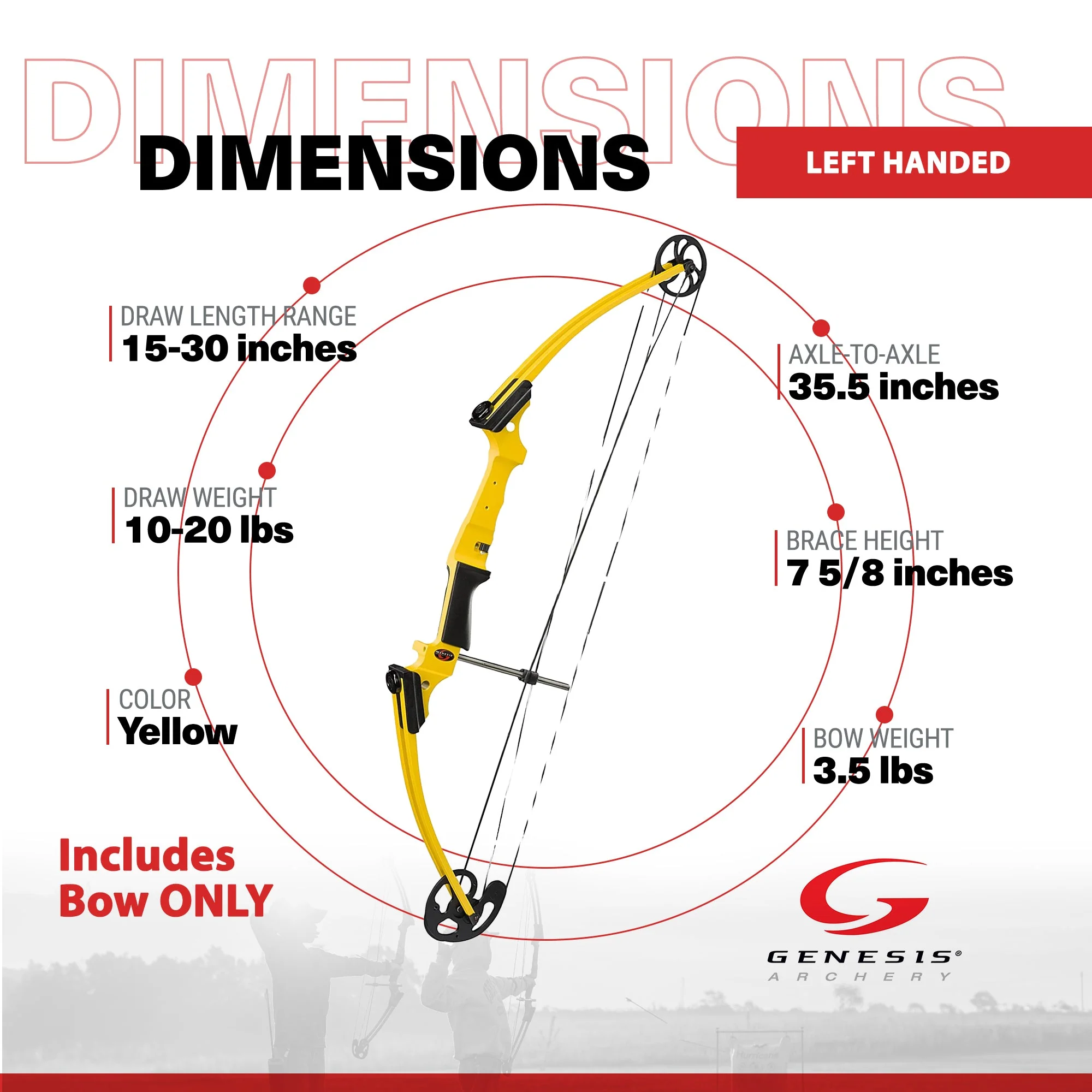 Genesis Original Archery Compound Bow, Adjustable Size, Draw Hand-Left, Yellow - Image 3