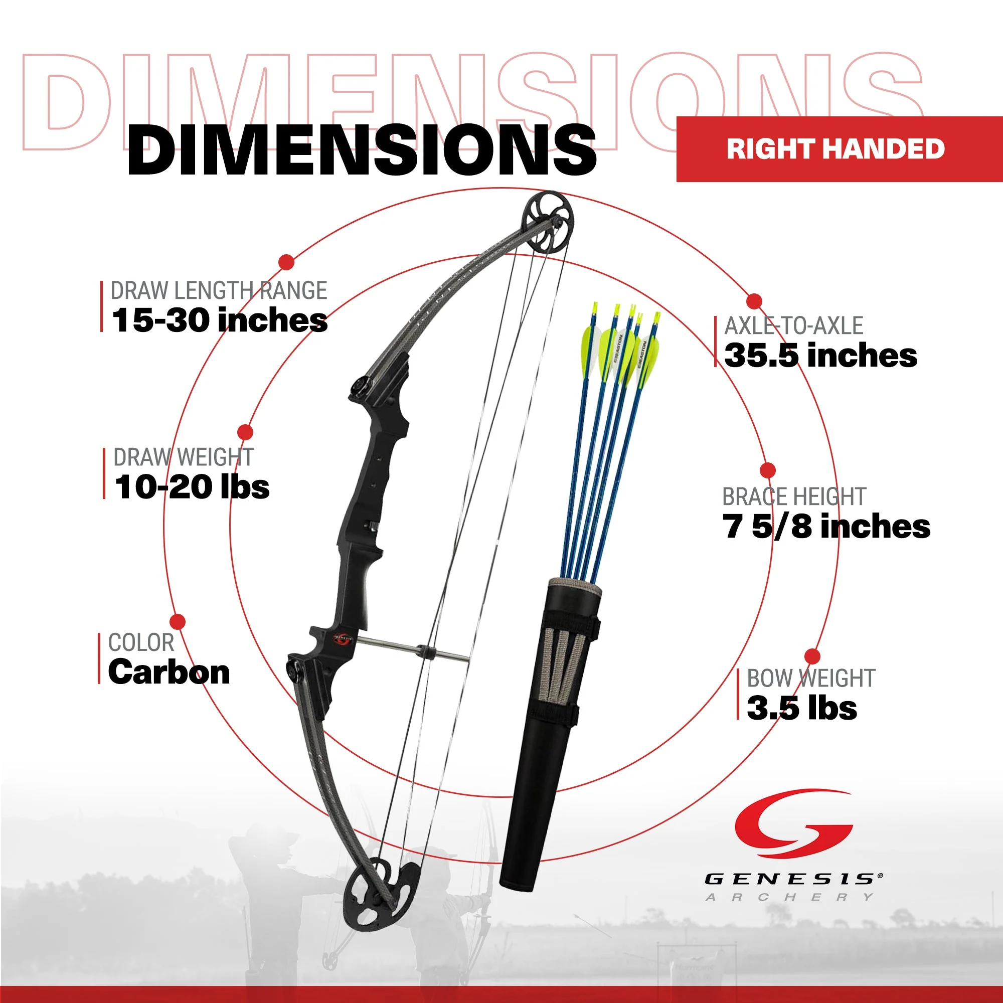 Genesis Original Archery Compound Bow w/ Adjustable Sizing, Right Handed, Carbon - Image 3