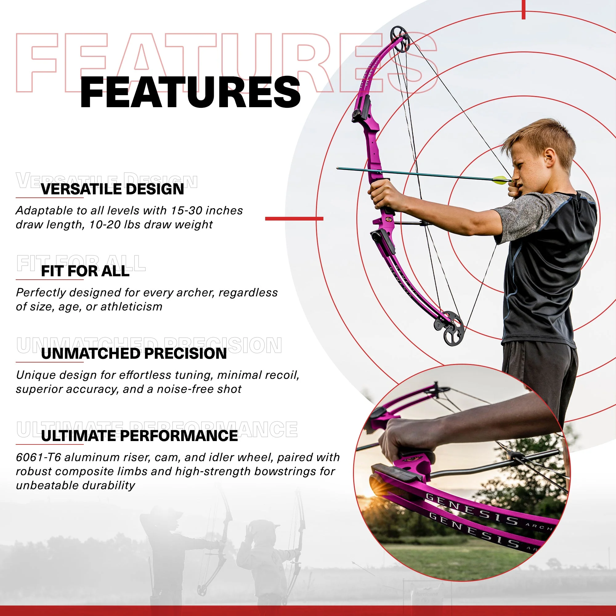 Genesis Original Archery Compound Bow w/ Adjustable Sizing, Right Handed, Purple - Image 2