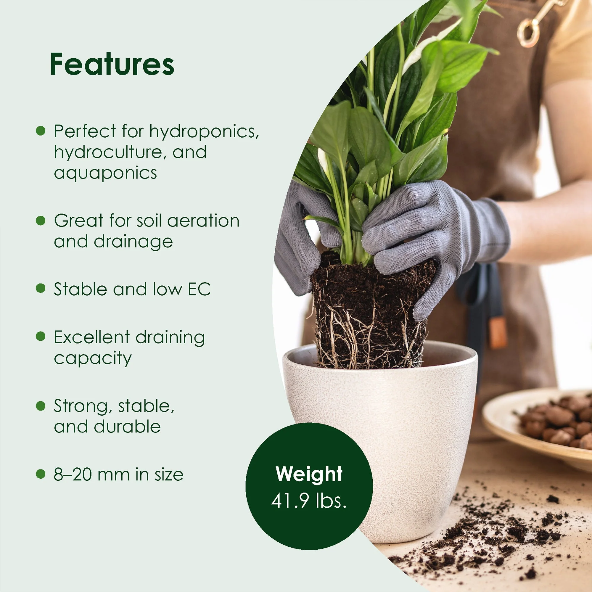 Geolite GMGC45L Gardening PH Neutral Draining Clay Pebbles, 45 Pound Bag, Gray - Image 3