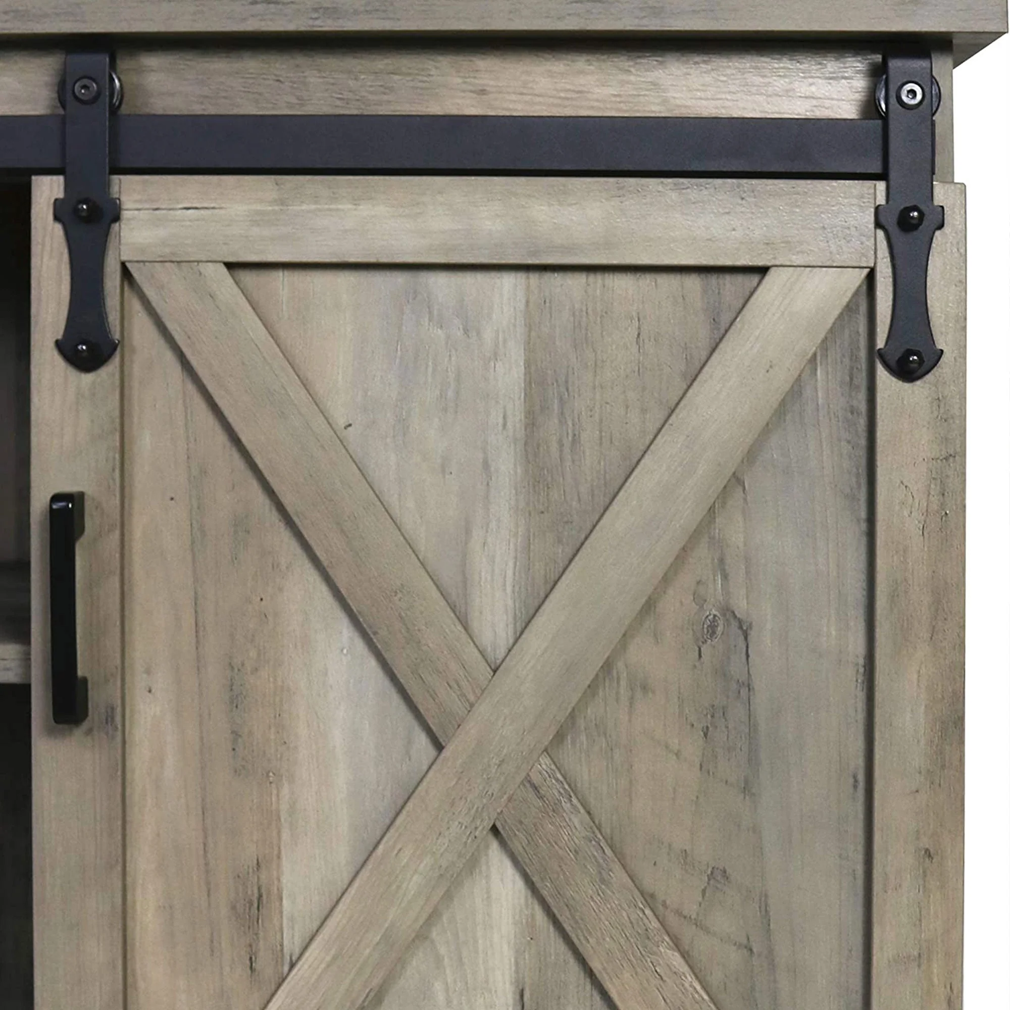 GHQME 58-Inch Sliding Barn Door Wooden Farmhouse Universal TV Stand, Natural Tan - Image 5
