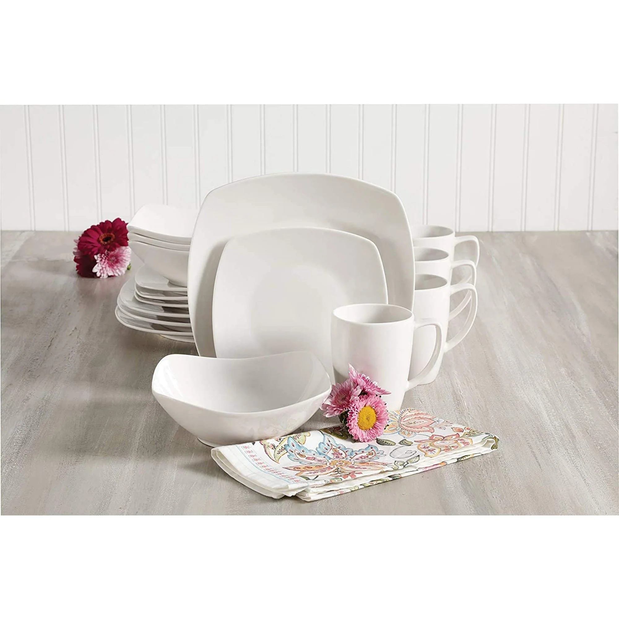 Gibson 102539.16RM Porcelain Zen Buffet 16 Piece Square Dinnerware Set, White - Image 3