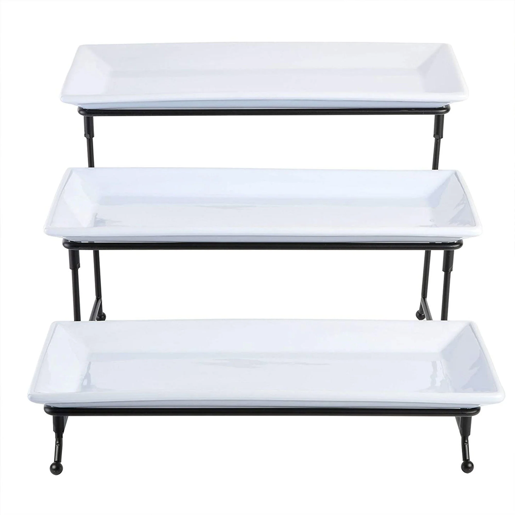 Gibson Elite Gracious Dining 3 Tier Rectangular Serving Platter Stand Set, Black - Image 2