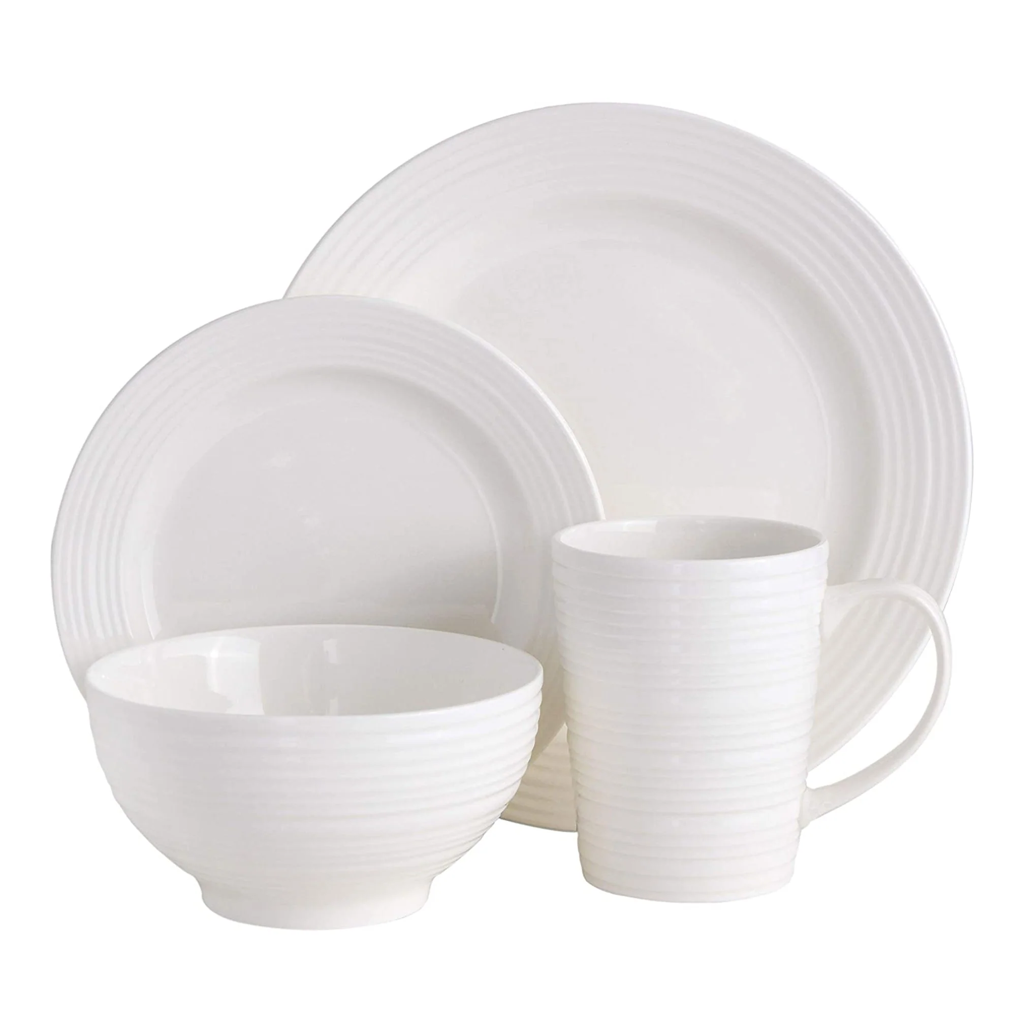 Gibson Home Amelia Court 16 Piece Dinnerware Set with White Embossed Porcelain - Image 2