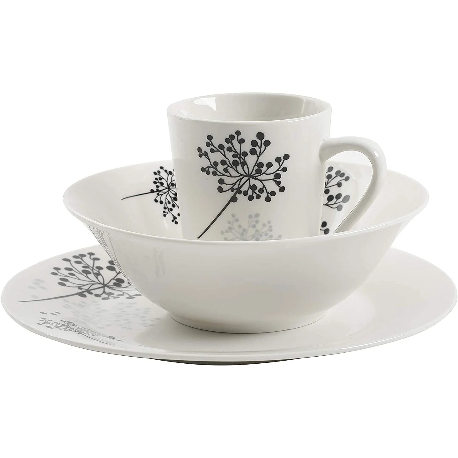 Gibson Netherwood 12 Piece Round Glaze Dinnerware Plates, Bowls, and Mugs, White - Image 3