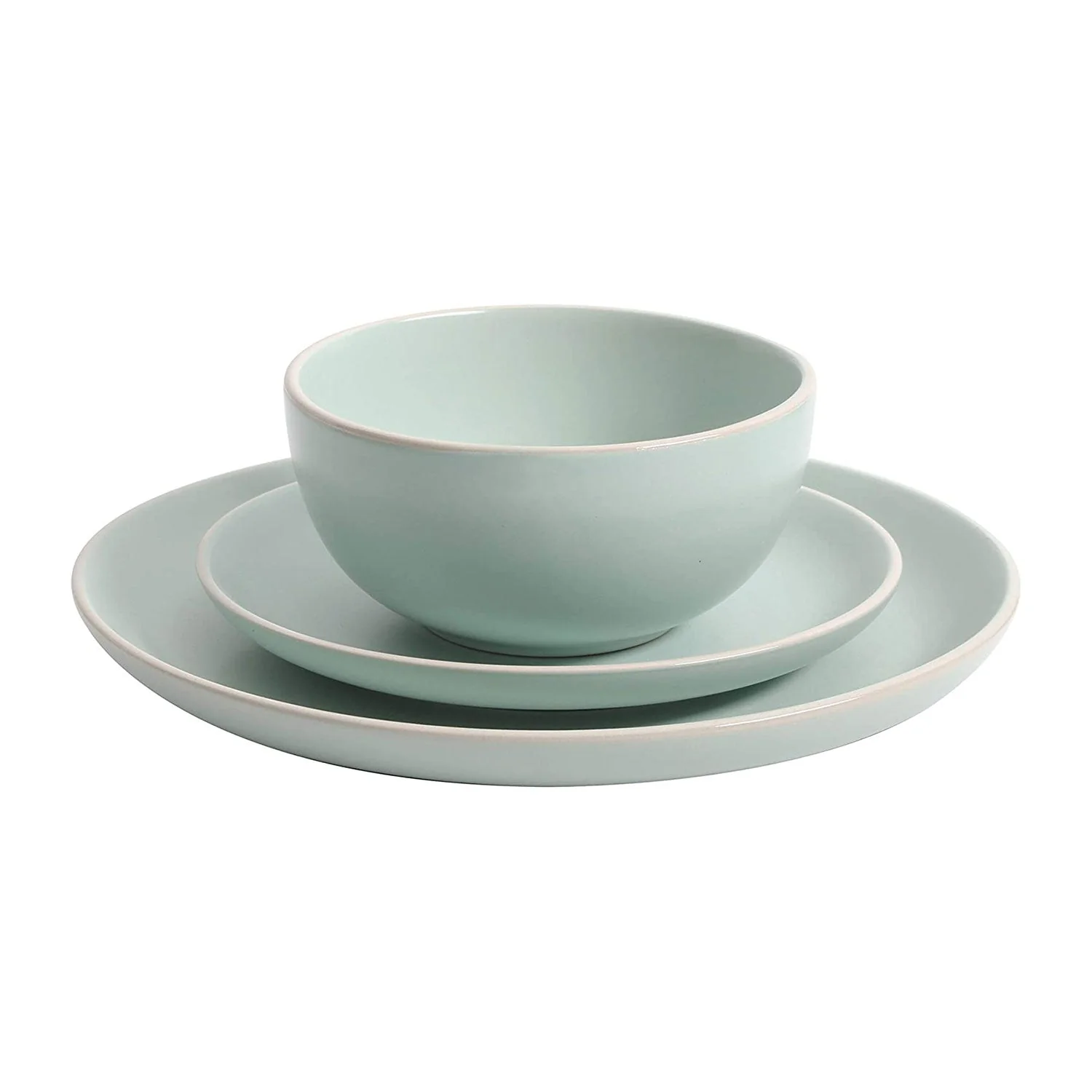 Gibson Rockaway 12 Piece Stoneware Dinnerware Set, Plates & Bowls, Matte Teal - Image 3