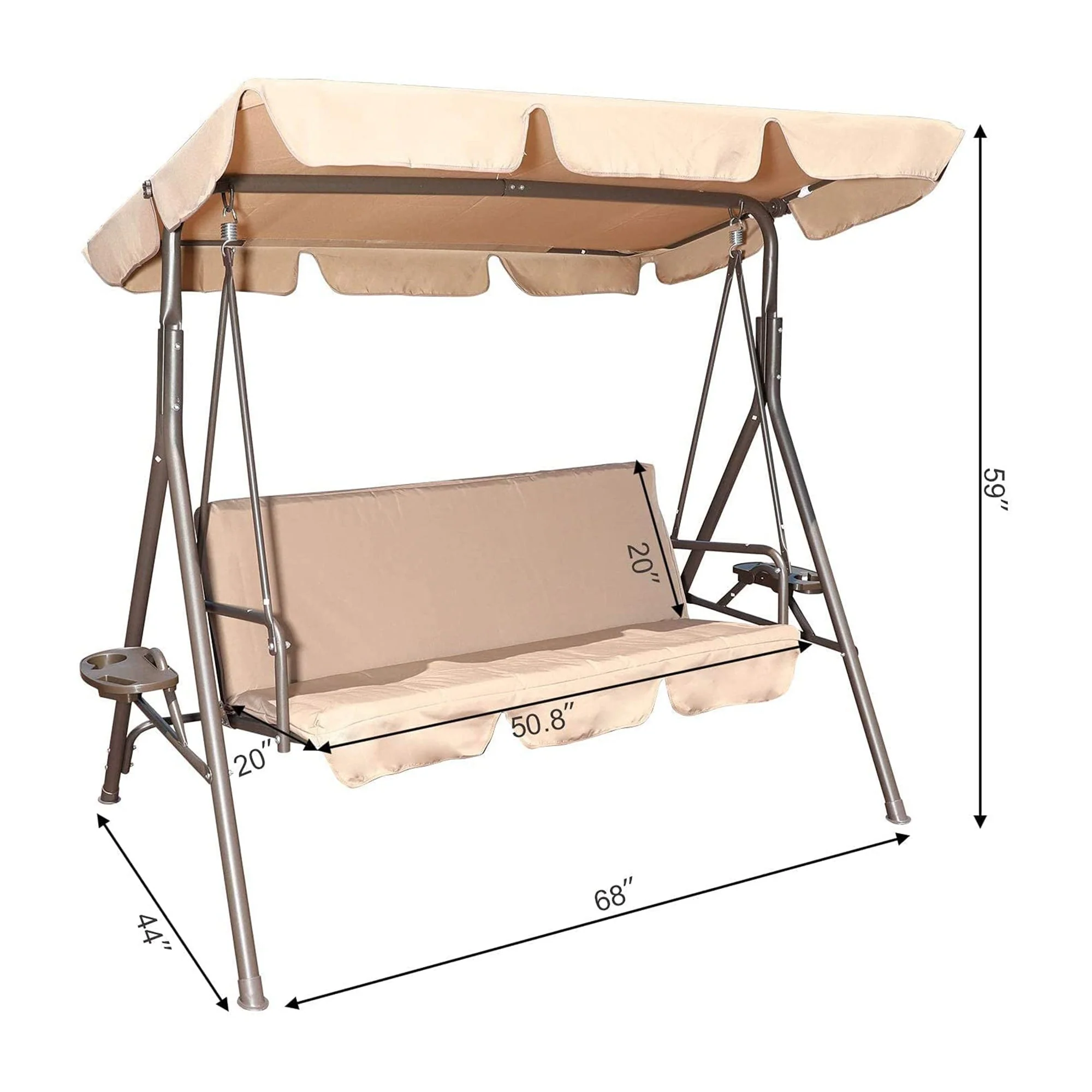GOLDSUN 3 Person Swing Hammock w/Utility Tray, Removable Cushion & Canopy, Beige - Image 7