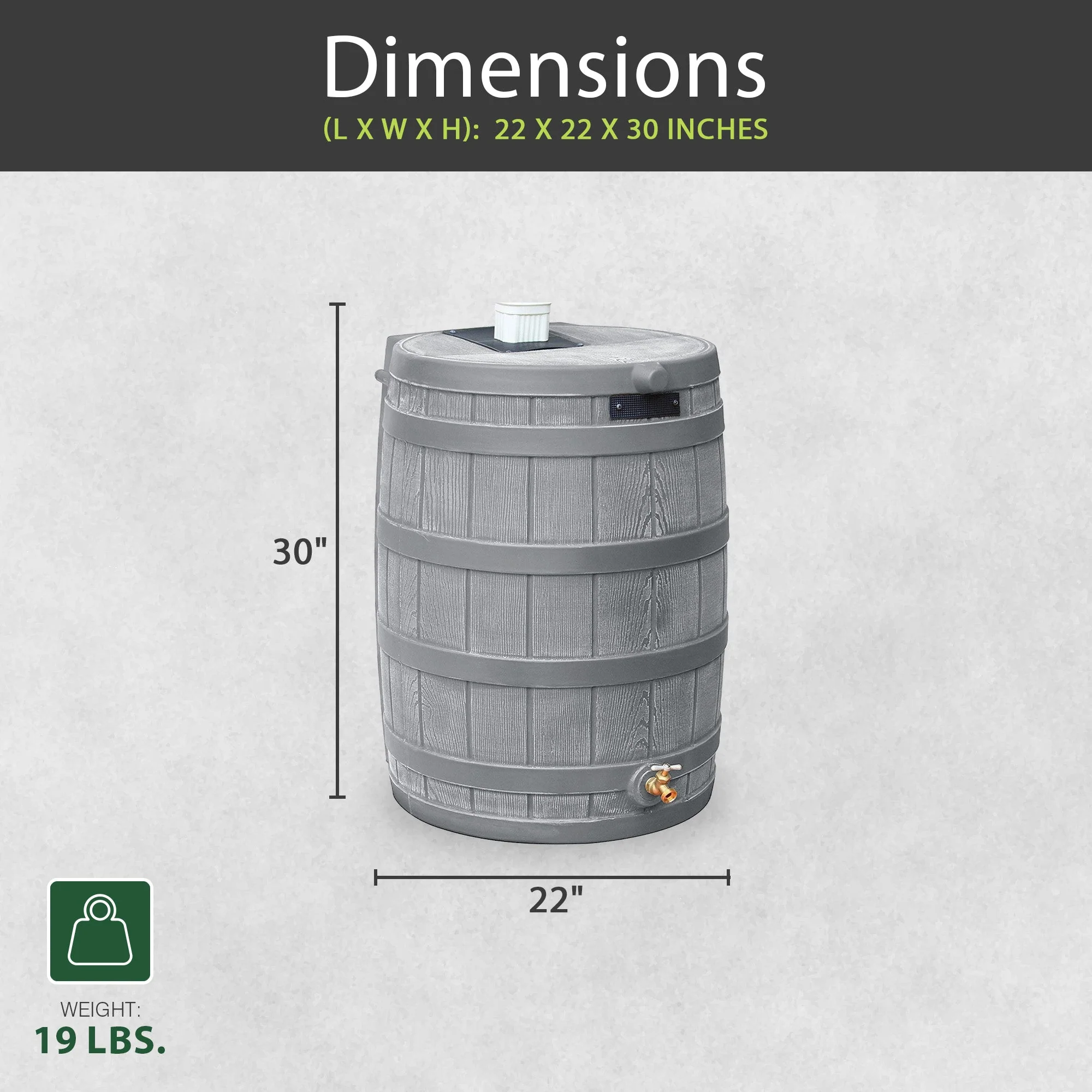 Good Ideas RW50 Rain Wizard 50 Gallon Plastic Rain Barrel Water Collector, Gray - Image 3
