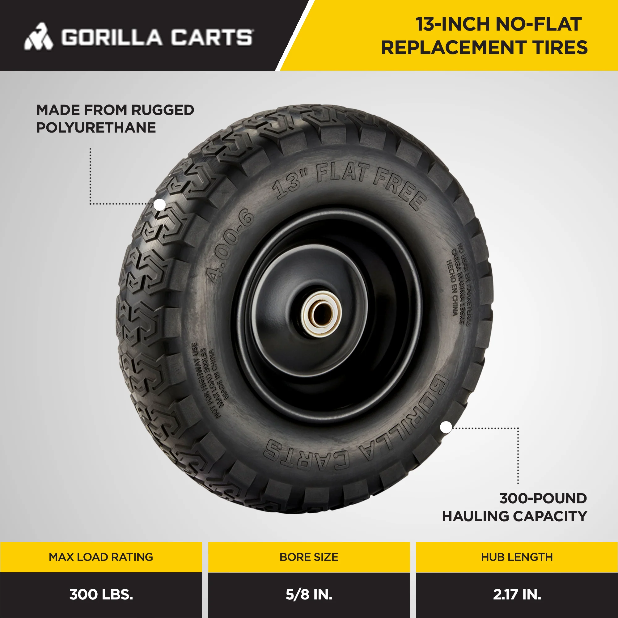 Gorilla Carts 13" No Flat Replacement Tire for Utility Carts GCG-7 & GCG-1200 - Image 2