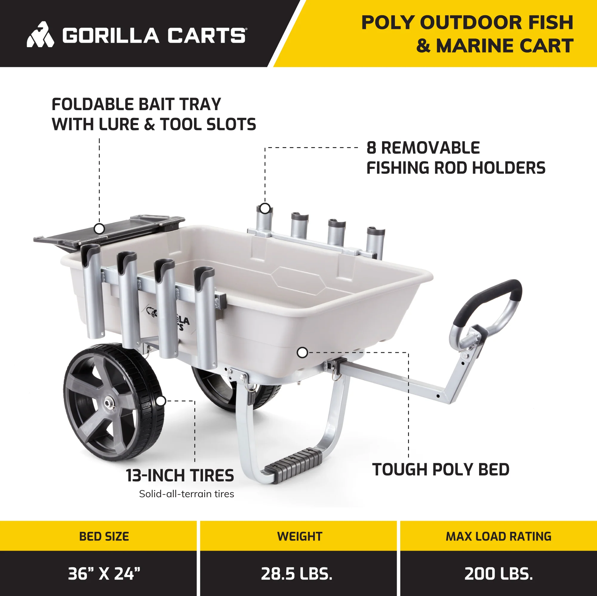 Gorilla Carts 200 Pound Capacity Heavy Duty Poly Fish and Marine Utility Cart - Image 2
