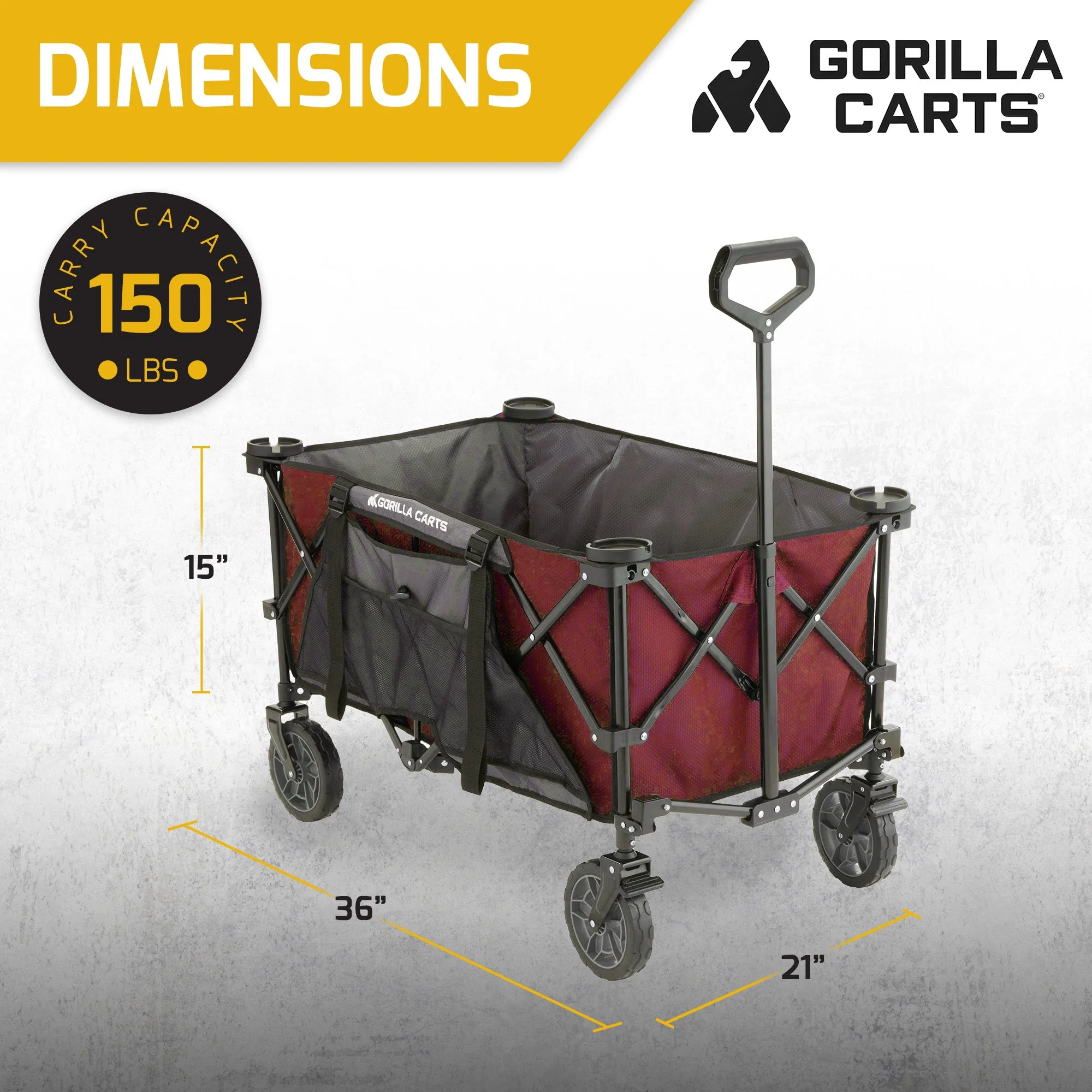 Gorilla Carts 7 Cubic Feet Foldable Utility Beach Wagon with Oversized Bed, Red - Image 3