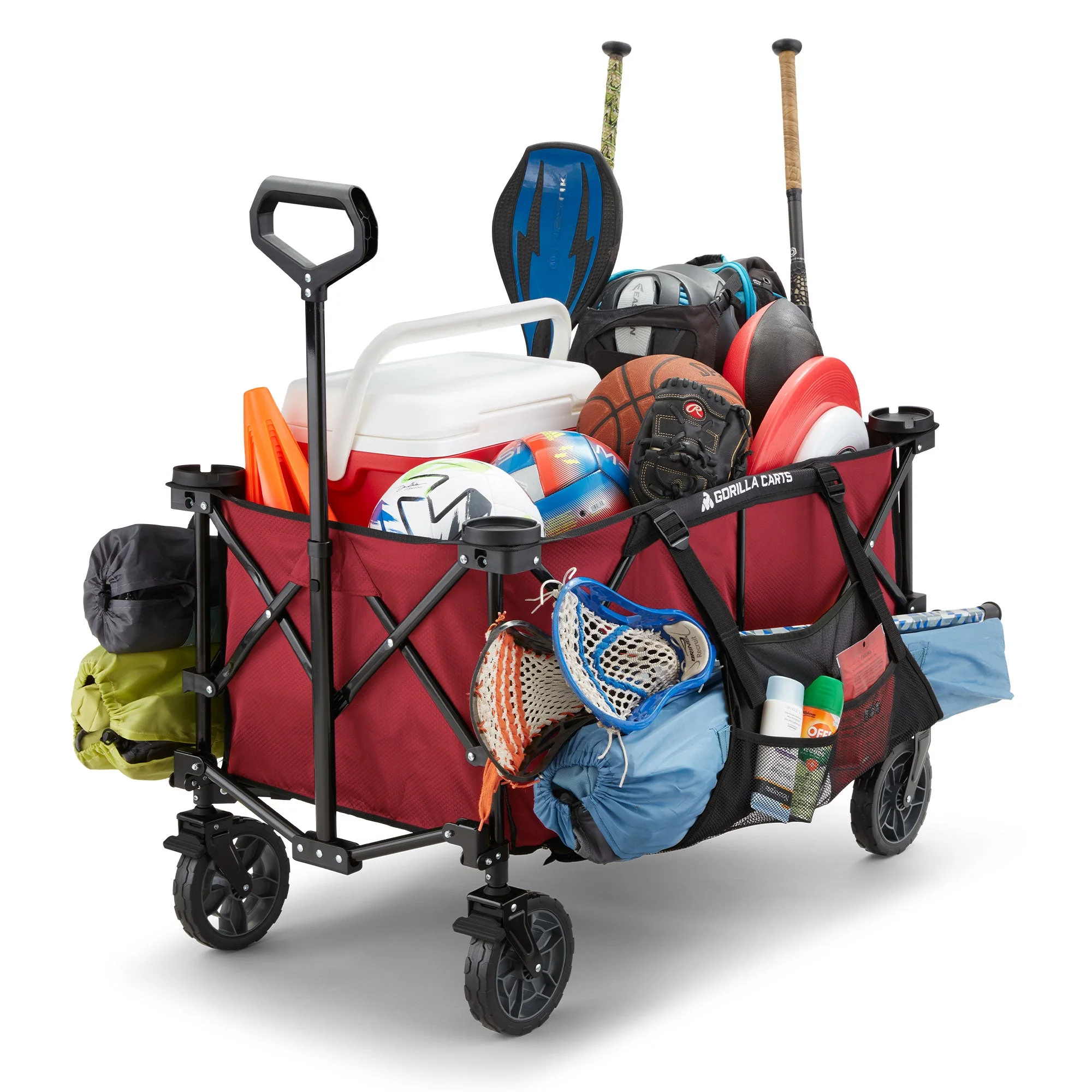 Gorilla Carts 7 Cubic Feet Foldable Utility Beach Wagon with Oversized Bed, Red - Image 8