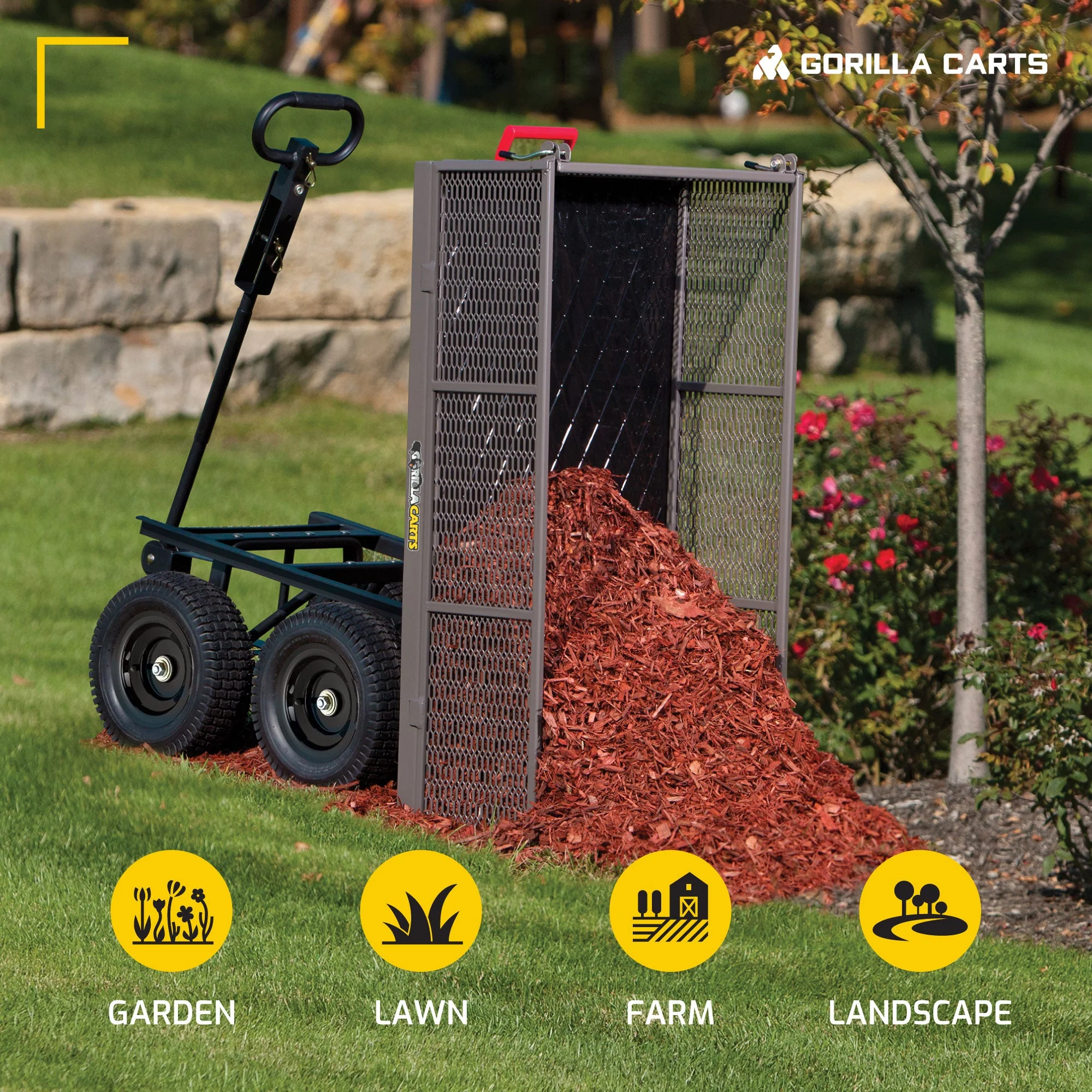 Gorilla Carts Steel Dump Cart Garden Beach Wagon, 1,200 Pound Capacity, Gray - Image 6