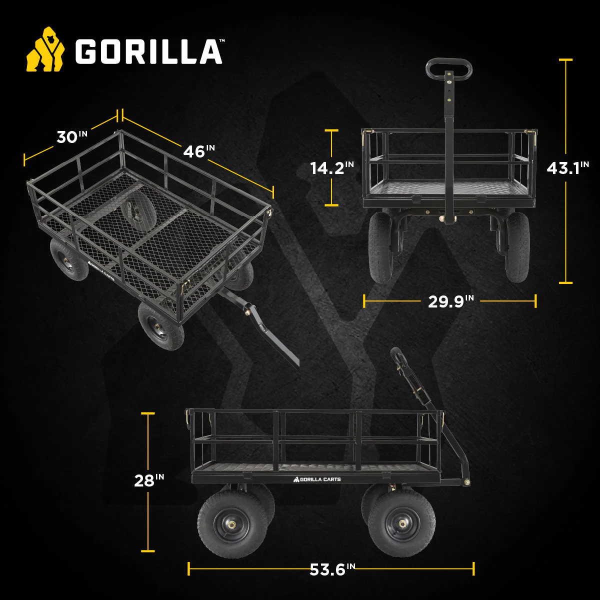 Gorilla Carts Steel Utility Cart, 9 Cubic Feet Garden Wagon with Removable Sides - Image 3
