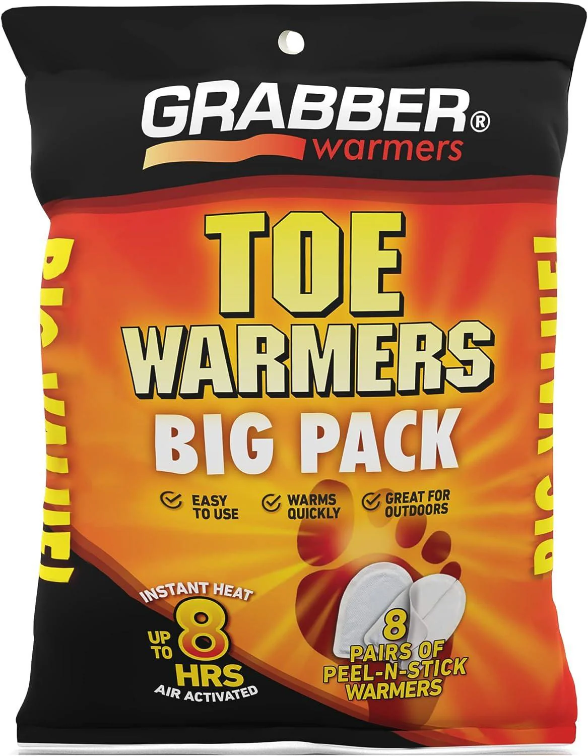 Grabber Toe Warmers - Long Lasting Safe Natural Odorless Air Activated Warmers - Up to 8 Hours of Heat - 8 Pair Pack - Image 2