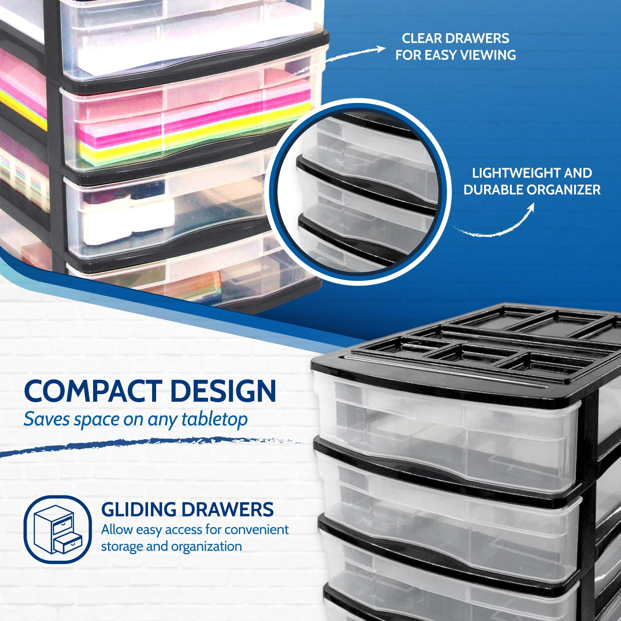 Gracious Living 4 Drawer Desktop Countertop Storage with Organizer Lid, Black - Image 4