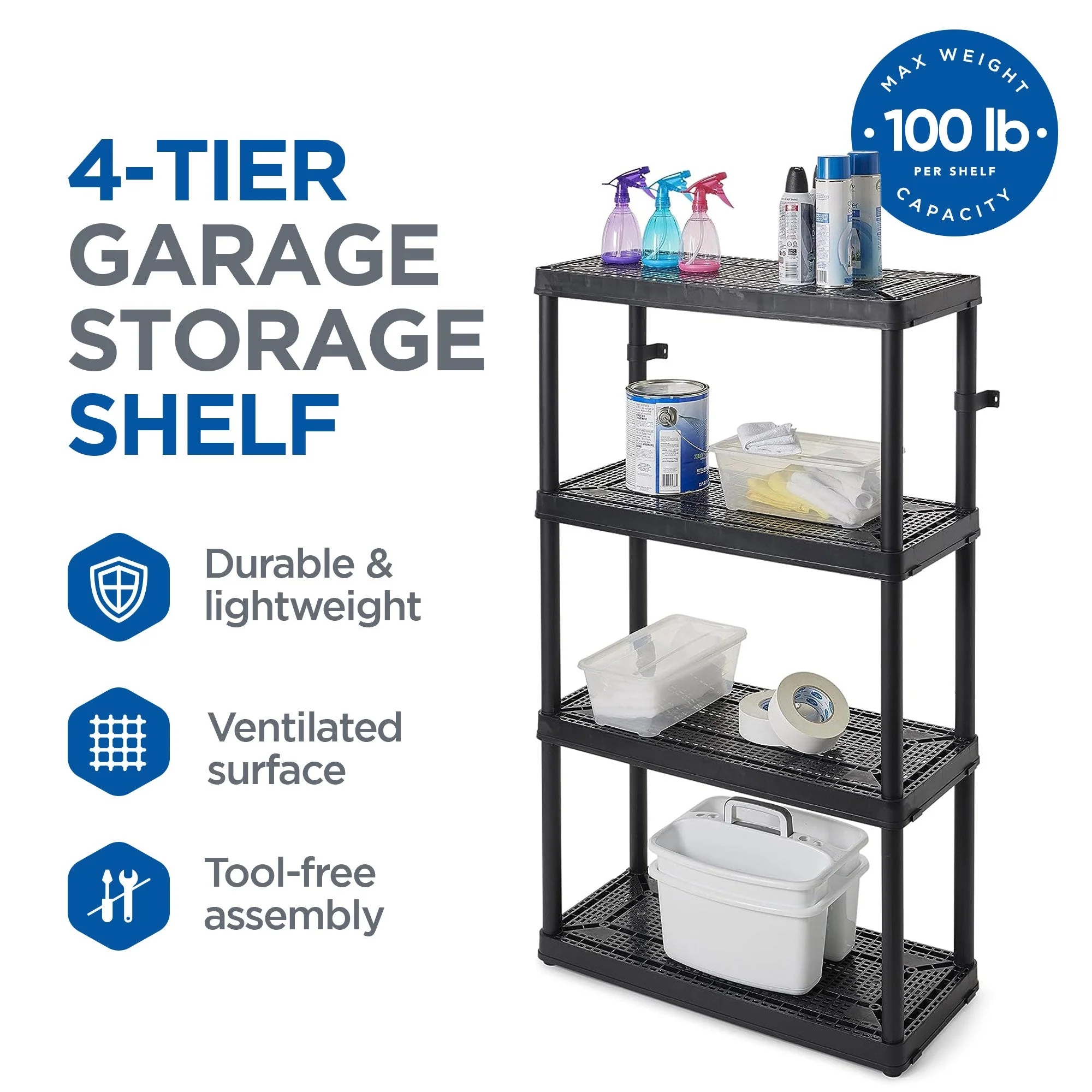 Gracious Living 4 Shelf Fixed Height Medium Duty Storage Rack, 2 Pack, Black - Image 8