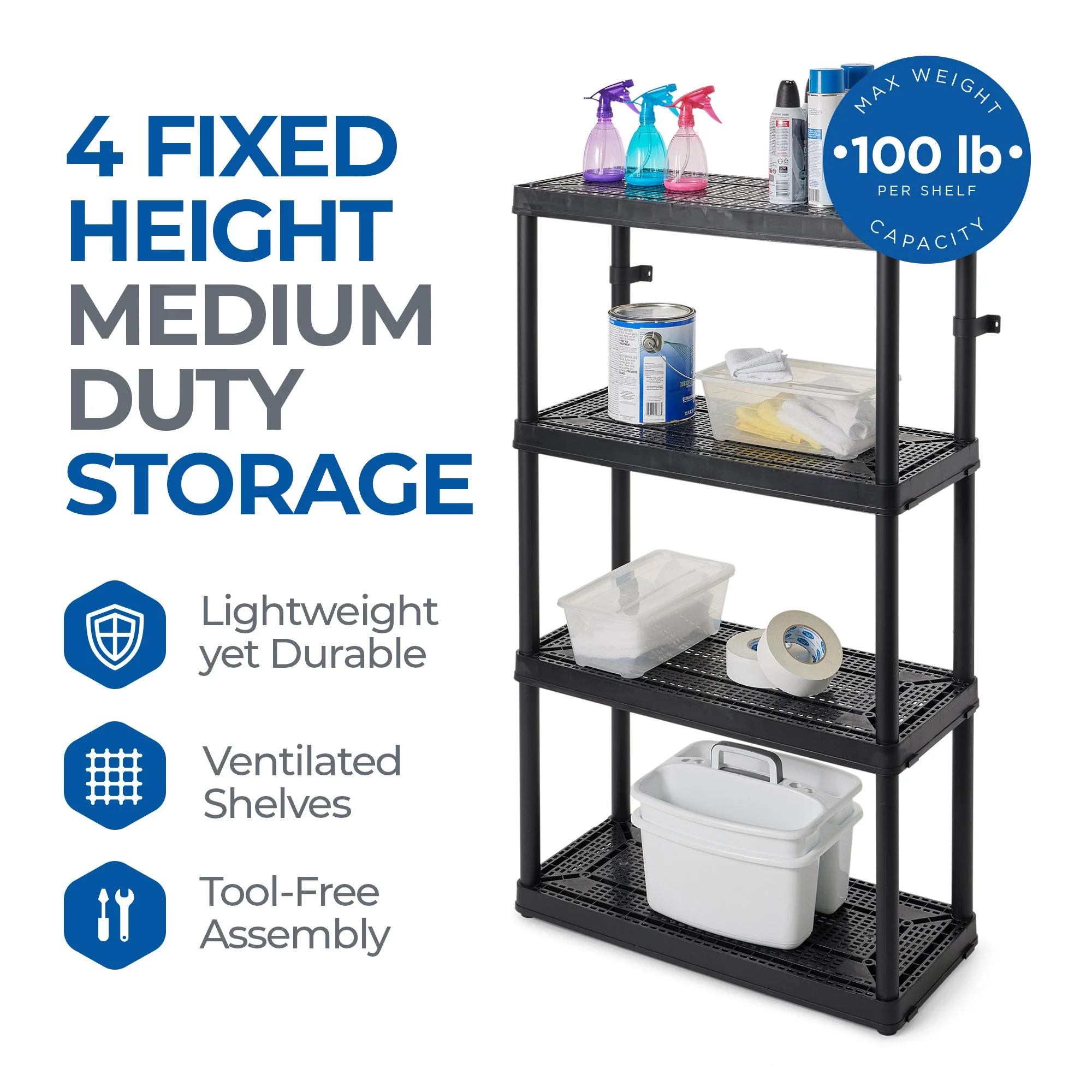 Gracious Living 4 Shelf Fixed Height Medium Duty Storage Unit, Black (4 Pack) - Image 3