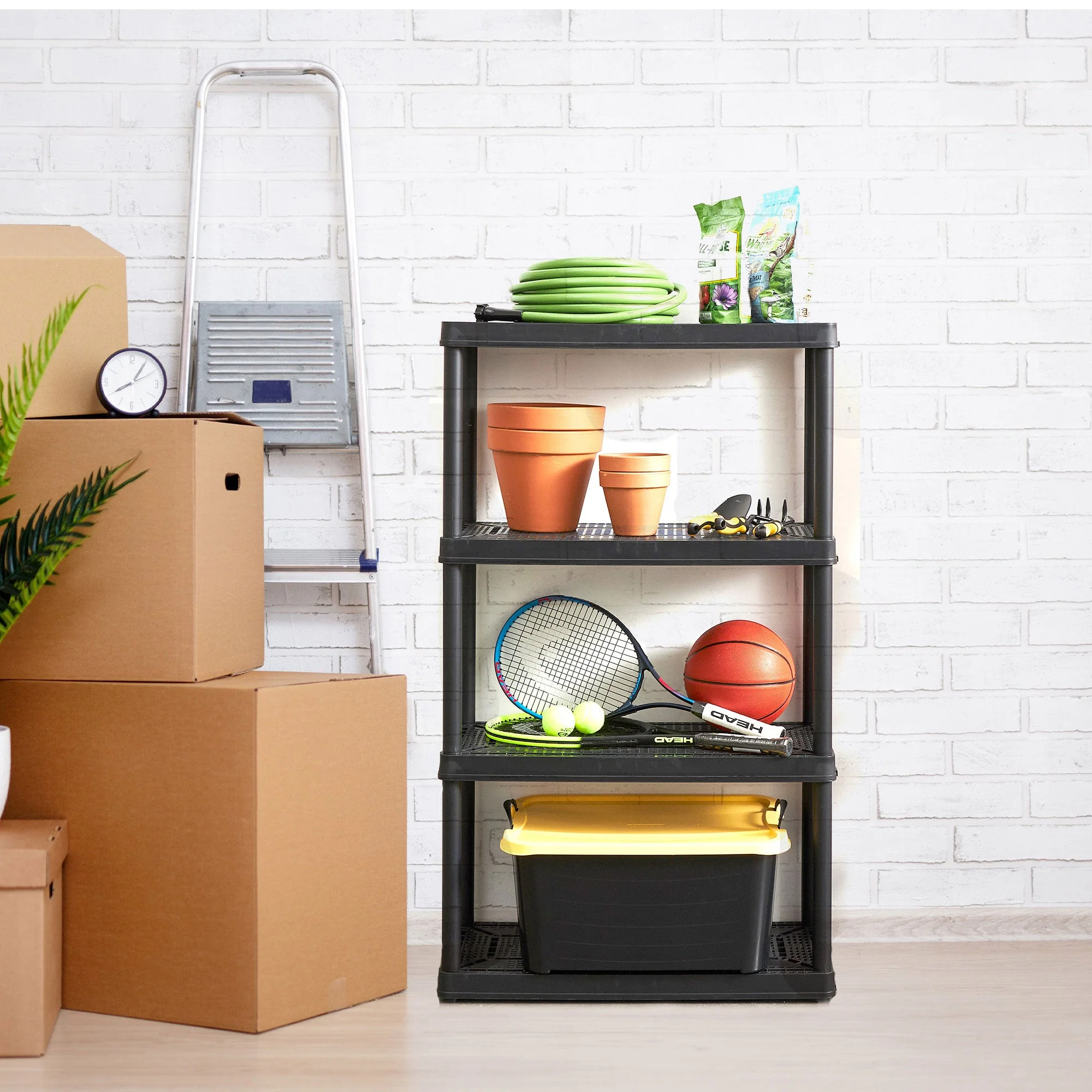 Gracious Living 4 Shelf Fixed Height Solid Light Duty Home Storage Unit, Black - Image 5