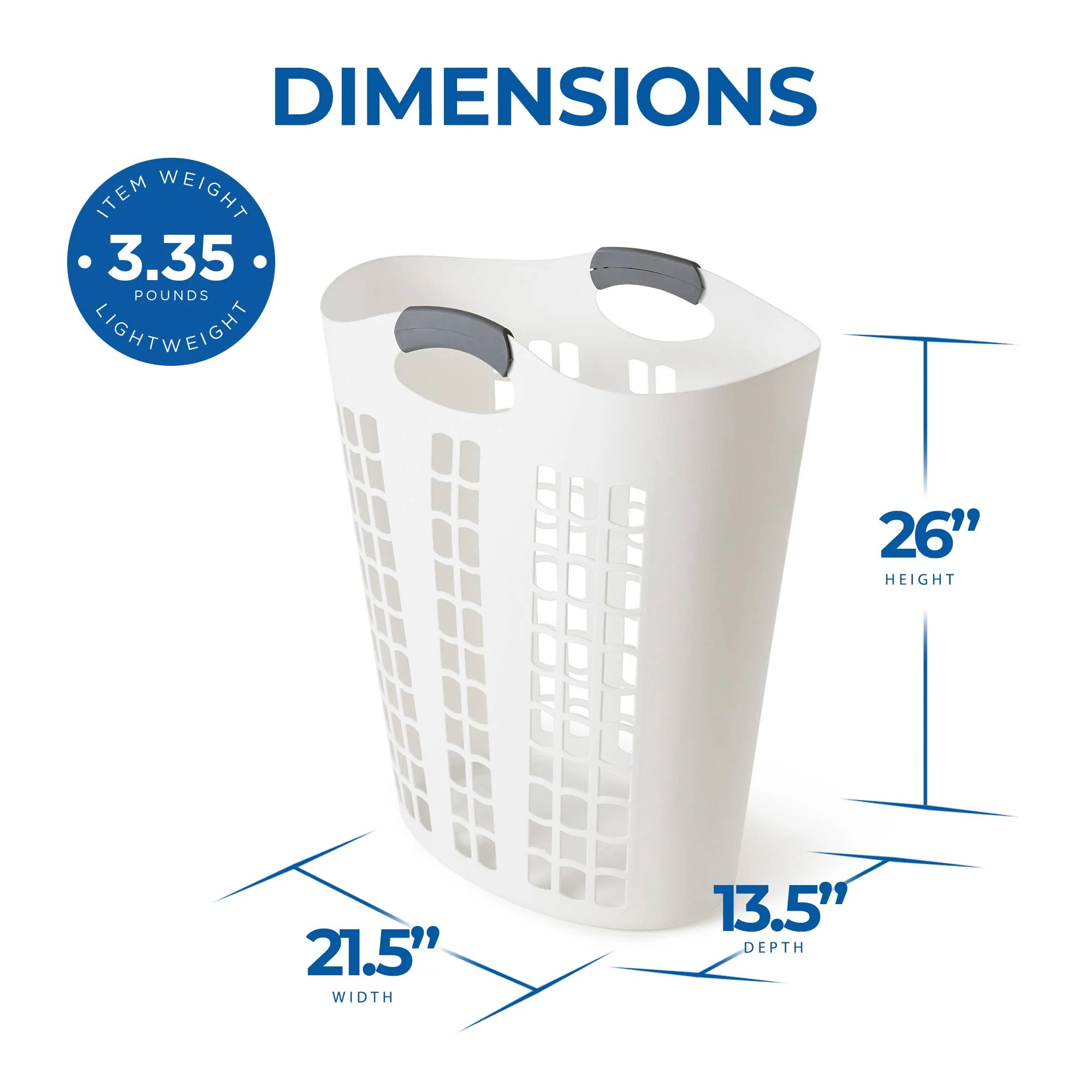 Gracious Living Easy Carry Flex Hamper Ventilated Laundry Basket, White (5 Pack) - Image 3