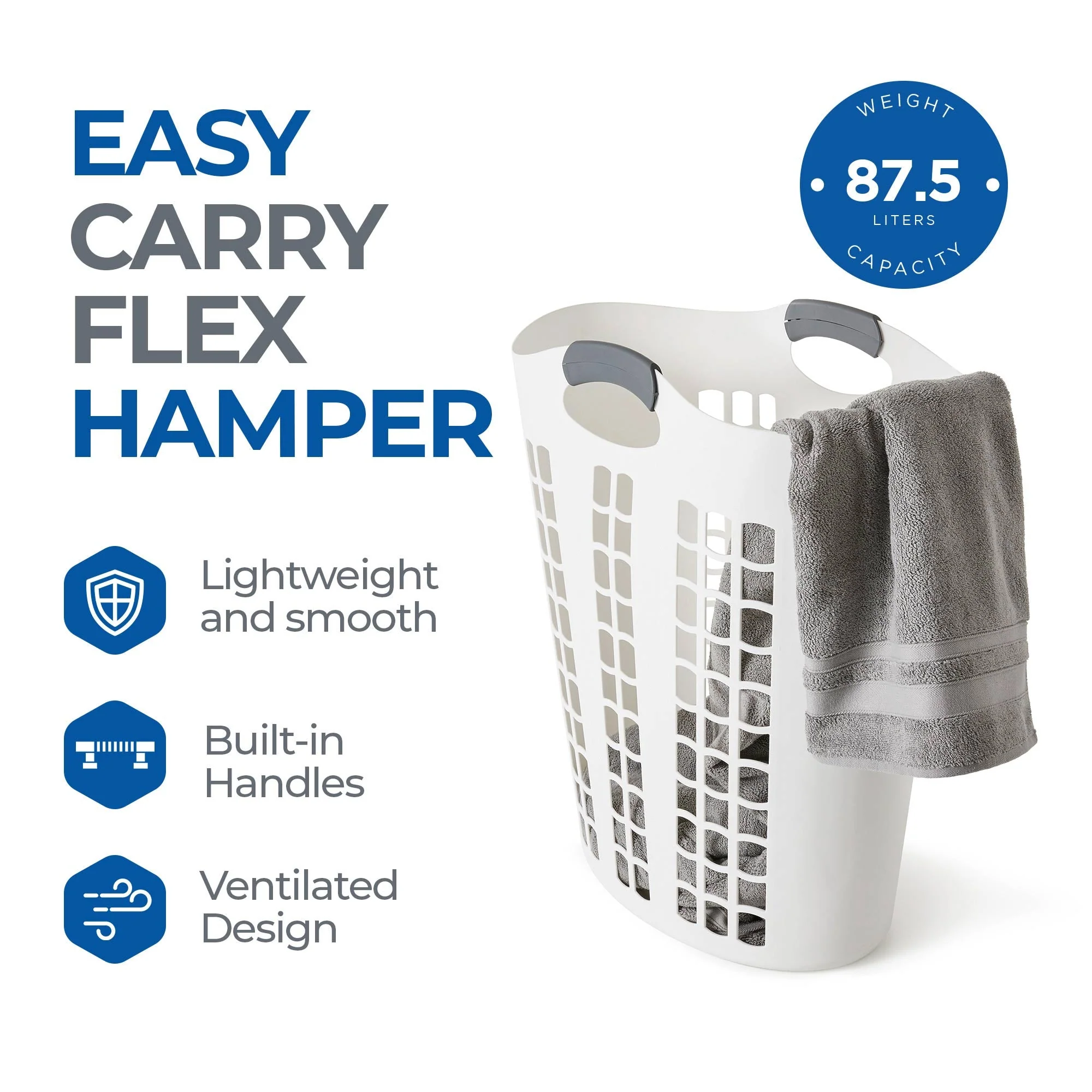 Gracious Living Easy Carry Flex Hamper Ventilated Laundry Basket, White (5 Pack) - Image 4