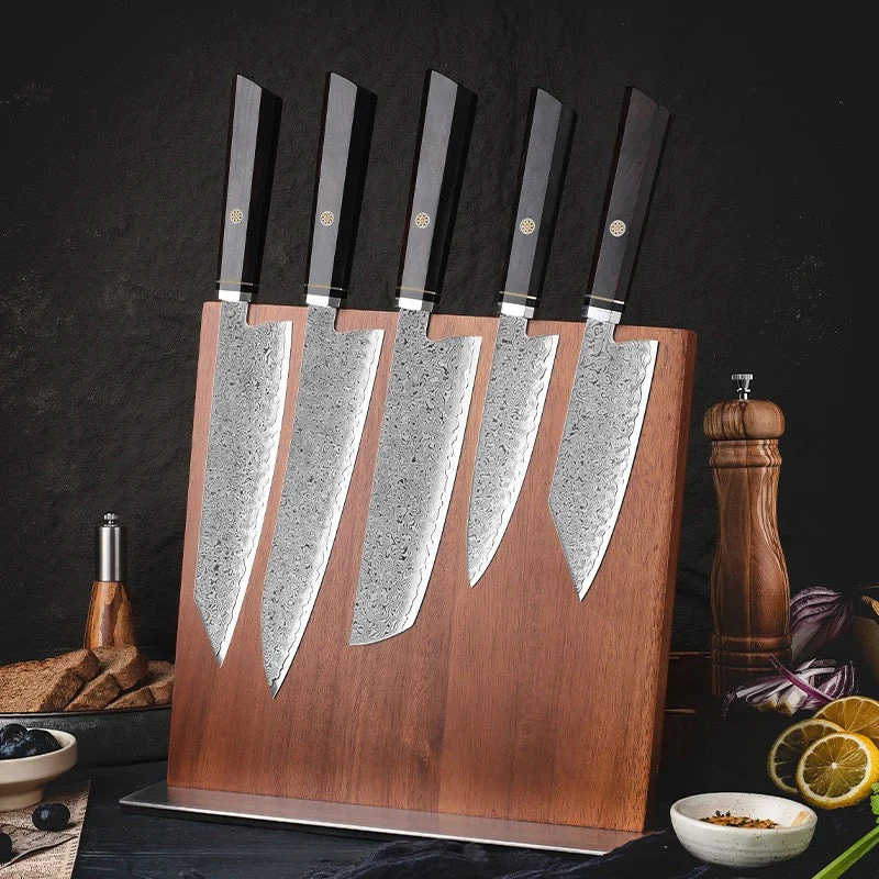 Granduer VG10 Damascus 5-Pc Chef Knife Set with Ebony Handle & Sheath