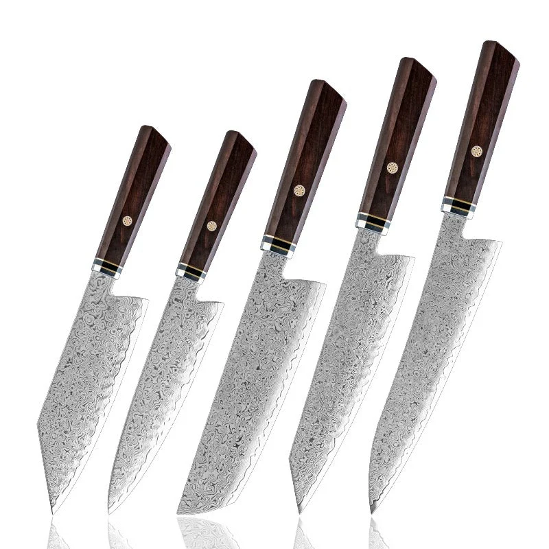 Granduer VG10 Damascus 5-Pc Chef Knife Set with Ebony Handle & Sheath - Image 3