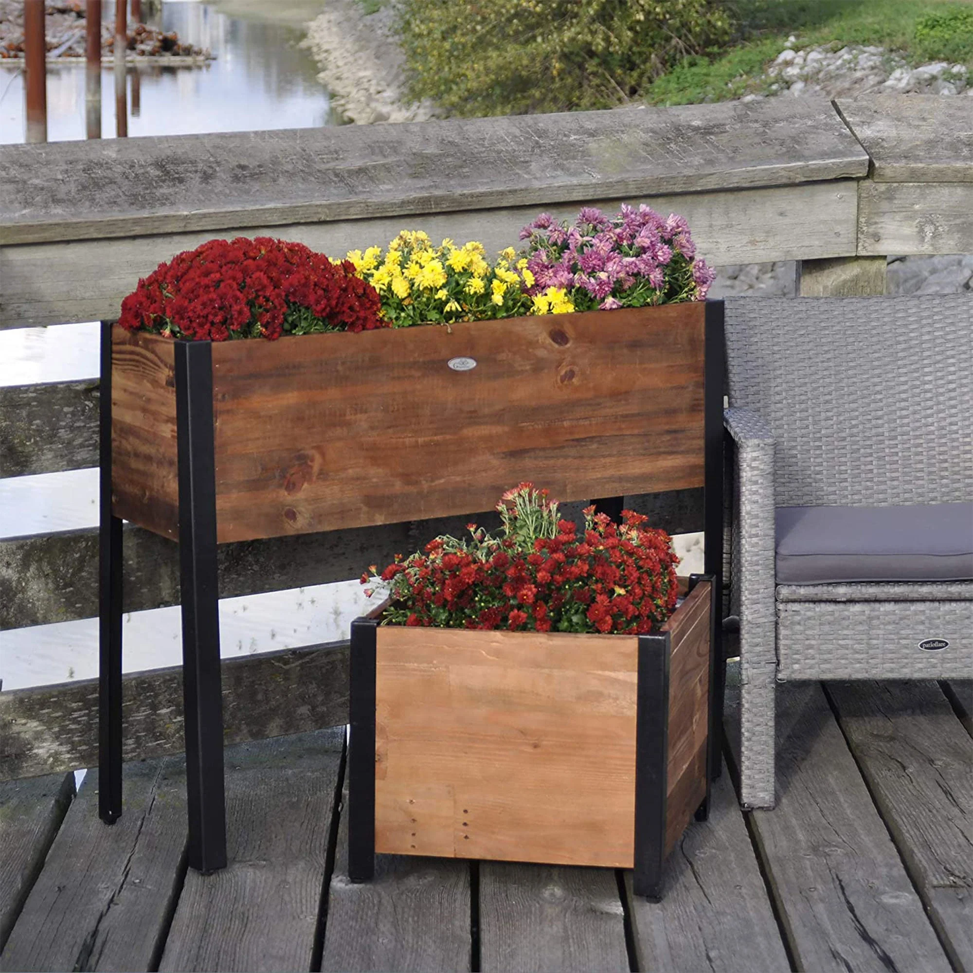 Grapevine 17.2 Inch Wooden Square Urban Raised Garden Planter Box with Liner - Image 10