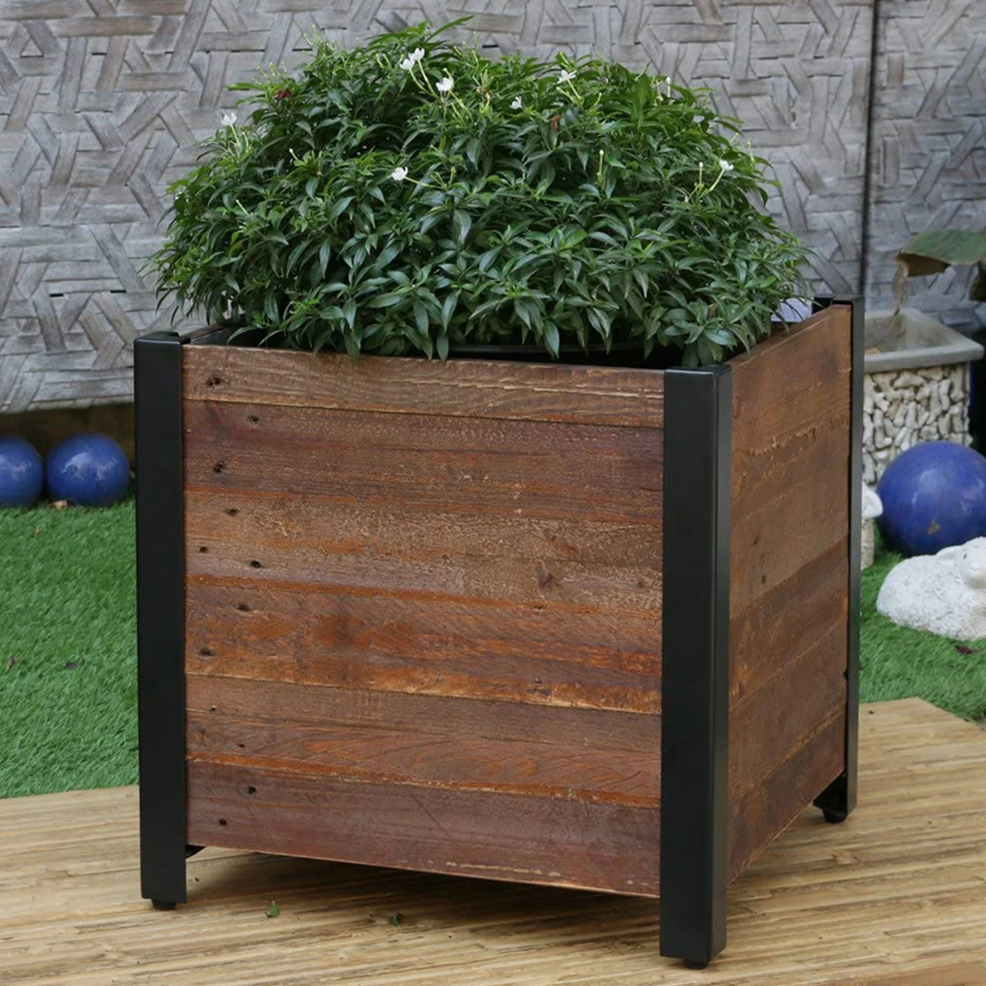 Grapevine 17.2 Inch Wooden Square Urban Raised Garden Planter Box with Liner - Image 7