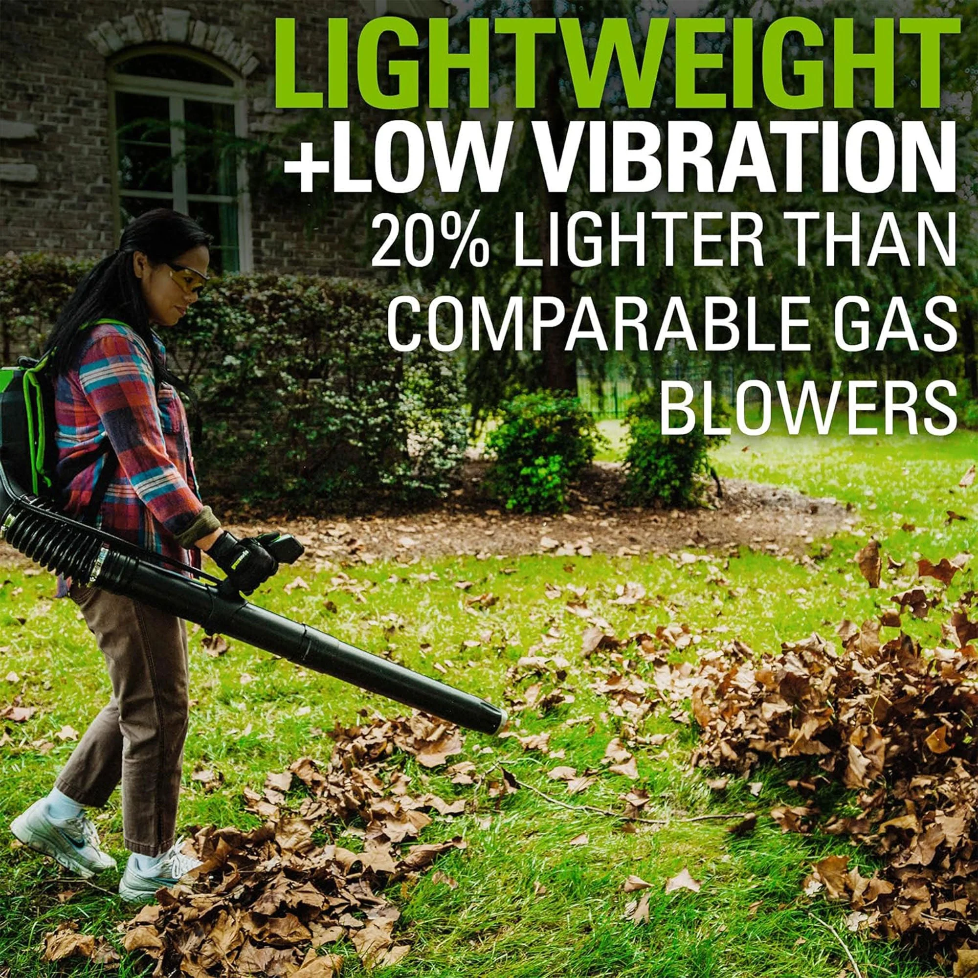 Greenworks Cordless Backpack Blower with 80 Volt 2.5Ah Battery & Charger, Green - Image 9