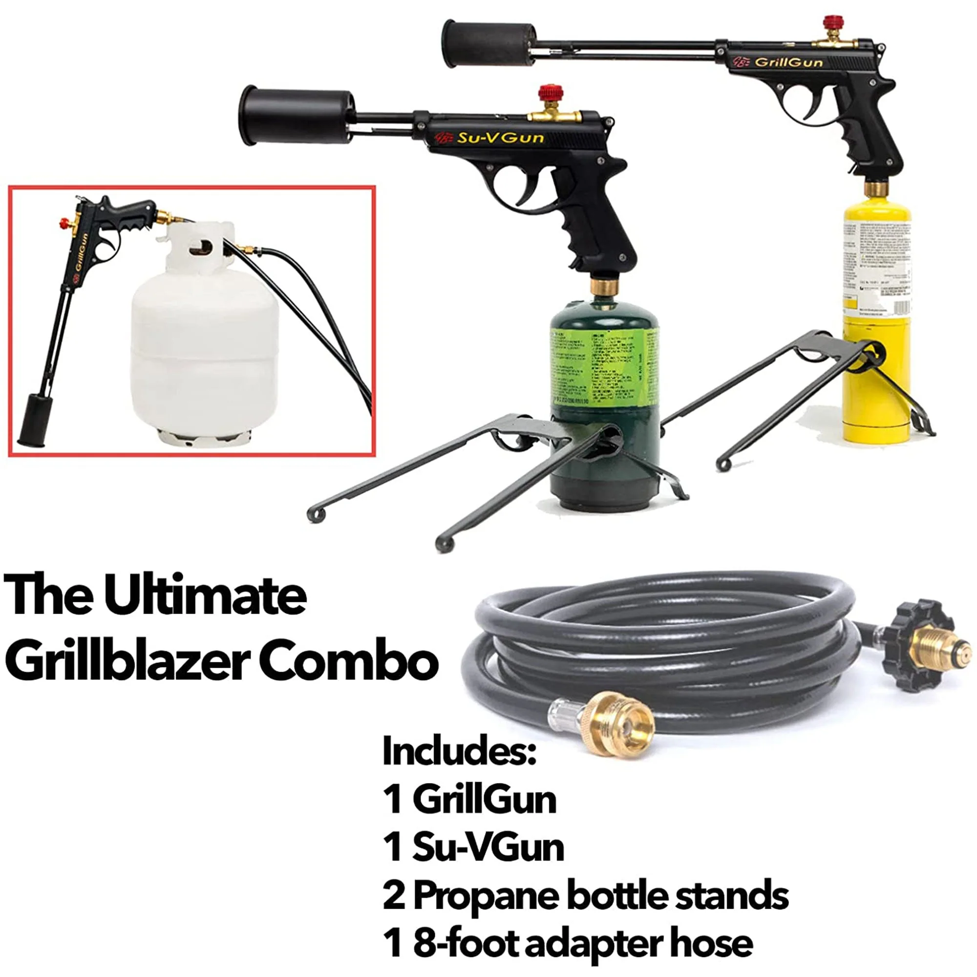 GrillBlazer GrillGun and Su-VGun Combo Charcoal Starter Set w/ Stands and Hose - Image 2