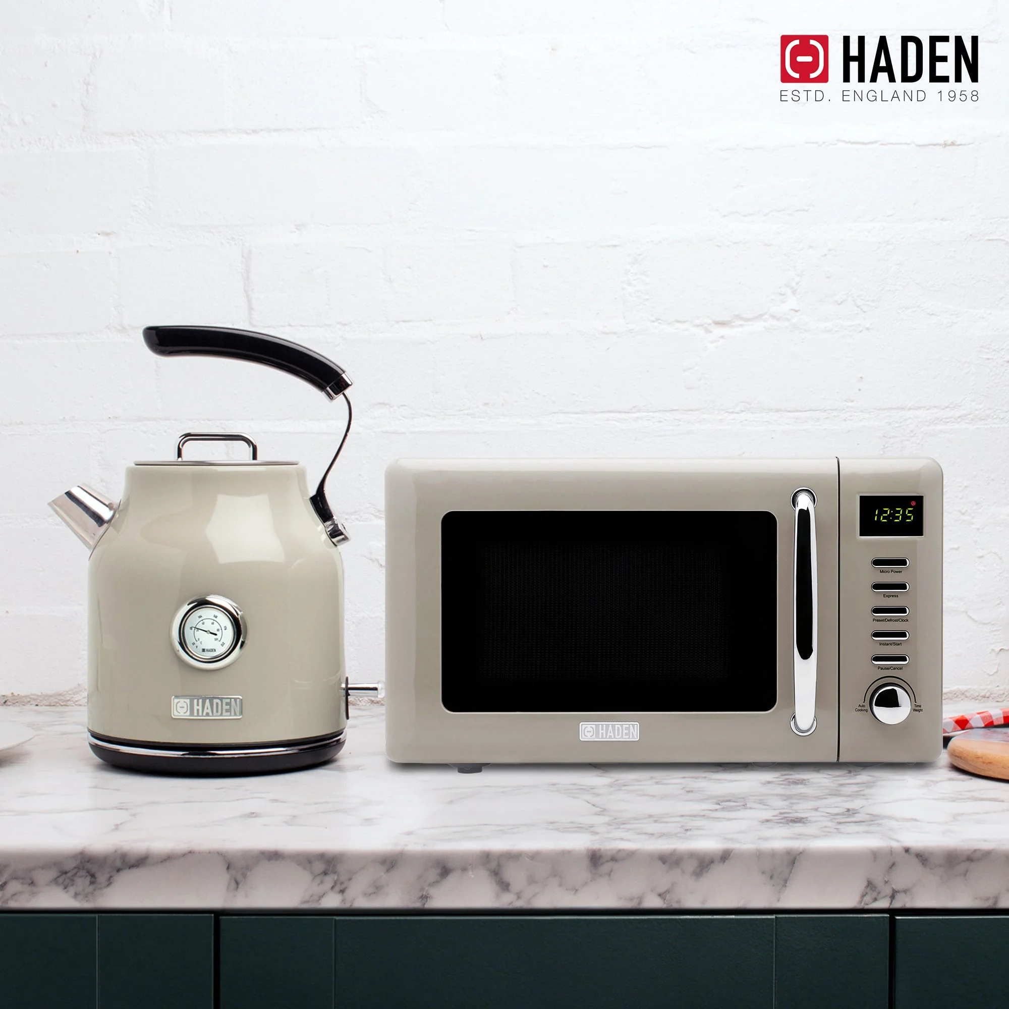 Haden 700W Countertop Microwave & Dorset 1.7L Electric Kettle, Putty & Chrome - Image 9