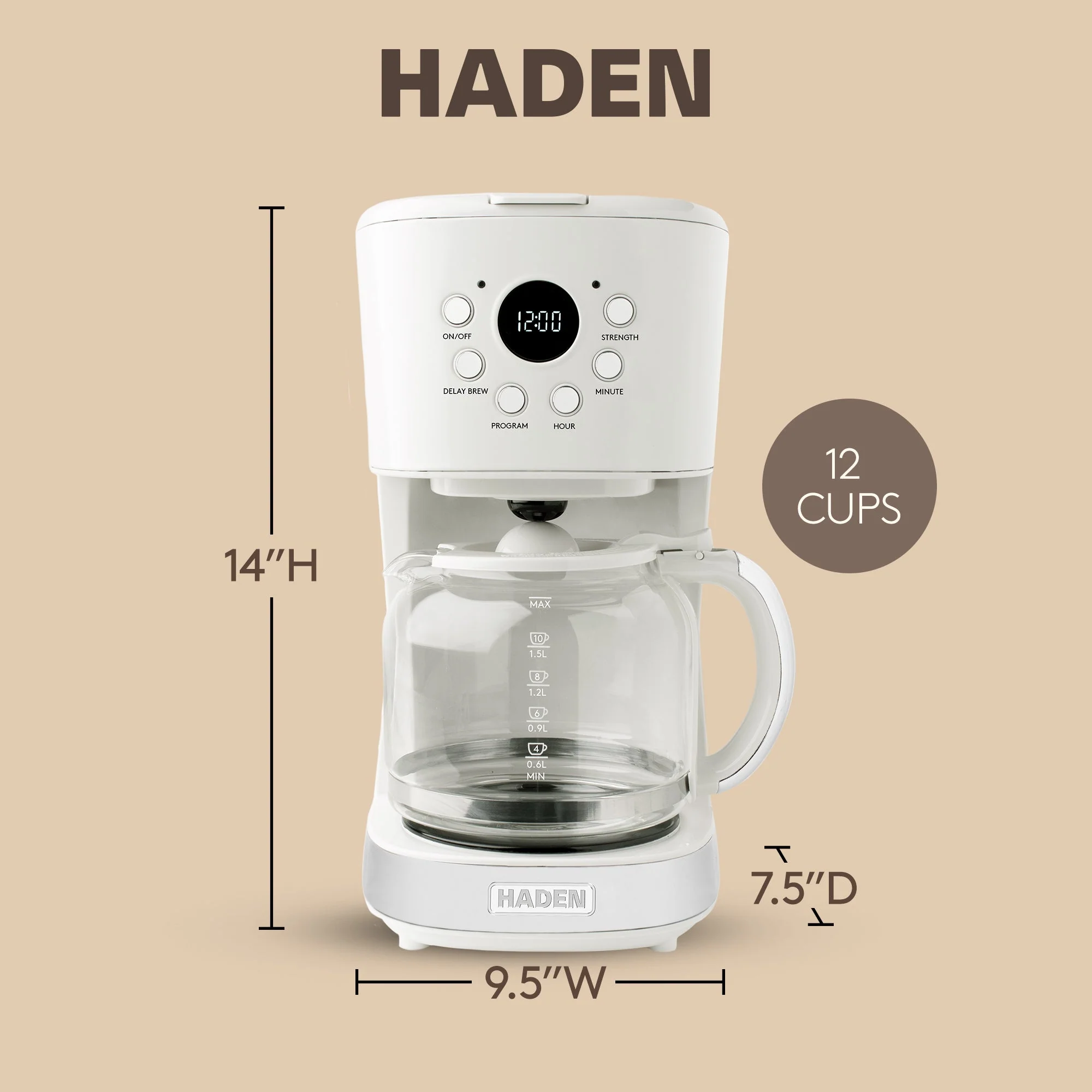 Haden Coffee Machine, 12 Cup Programmable Drip Coffee Maker, Ivory & Chrome - Image 4