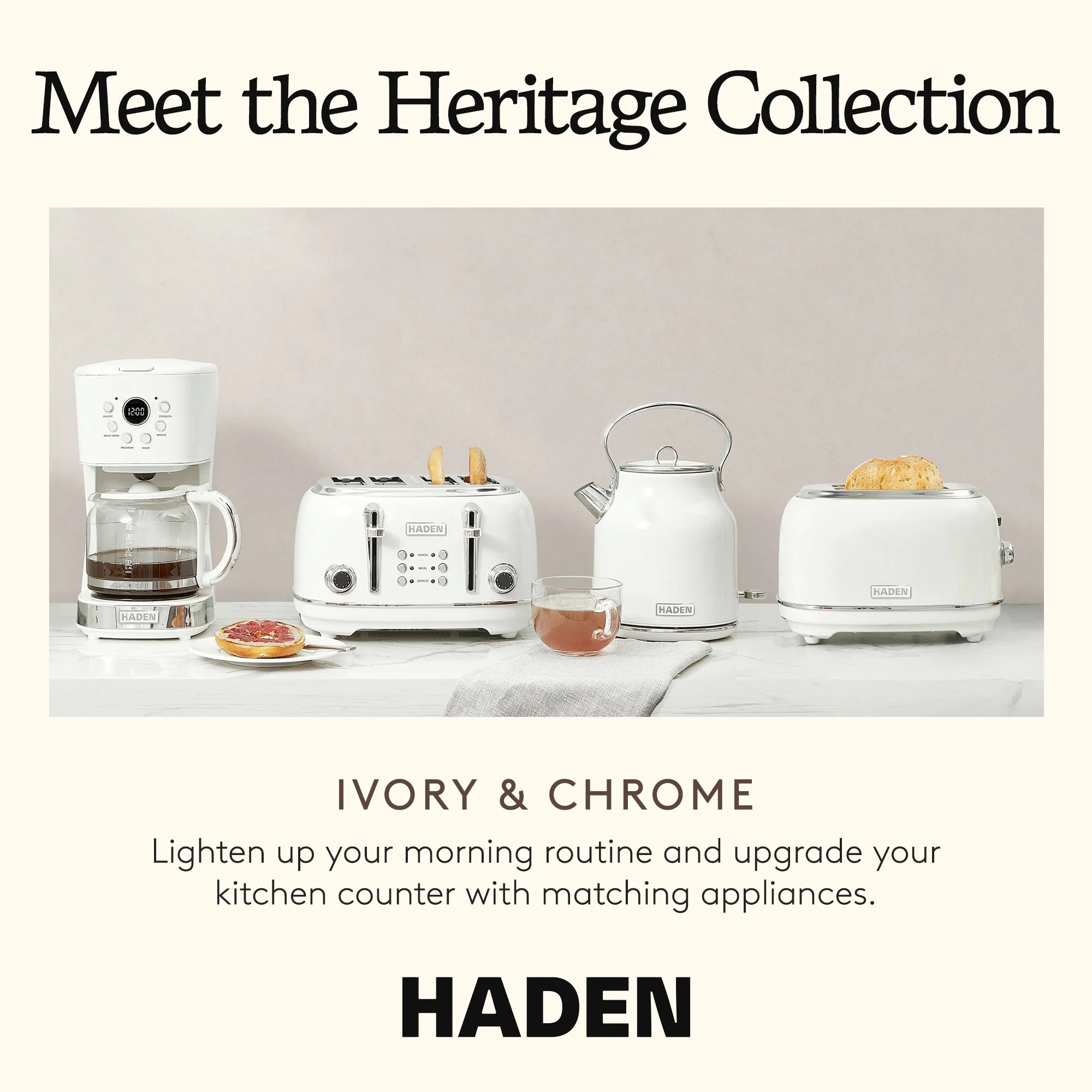 Haden Coffee Machine, 12 Cup Programmable Drip Coffee Maker, Ivory & Chrome - Image 5