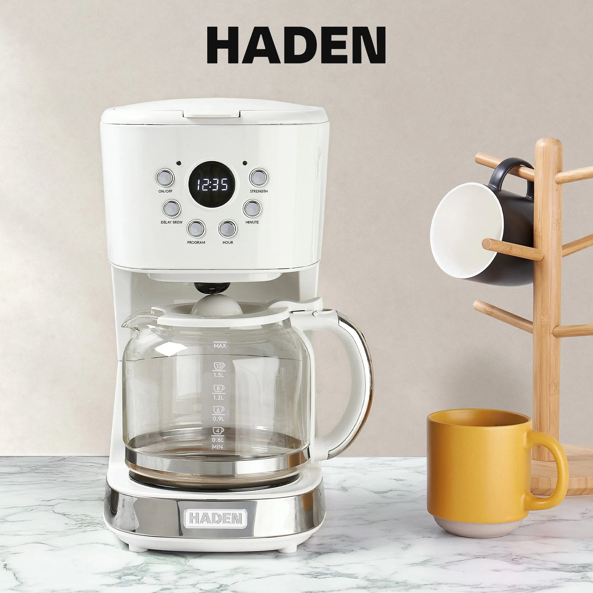 Haden Coffee Machine, 12 Cup Programmable Drip Coffee Maker, Ivory & Chrome - Image 6