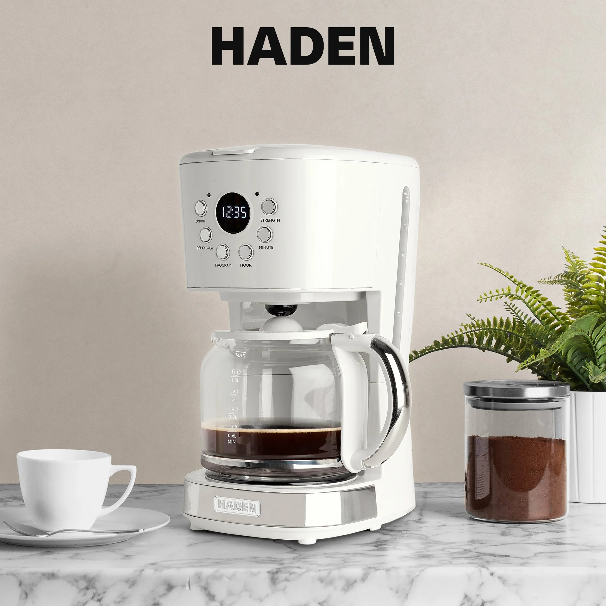 Haden Coffee Machine, 12 Cup Programmable Drip Coffee Maker, Ivory & Chrome - Image 7