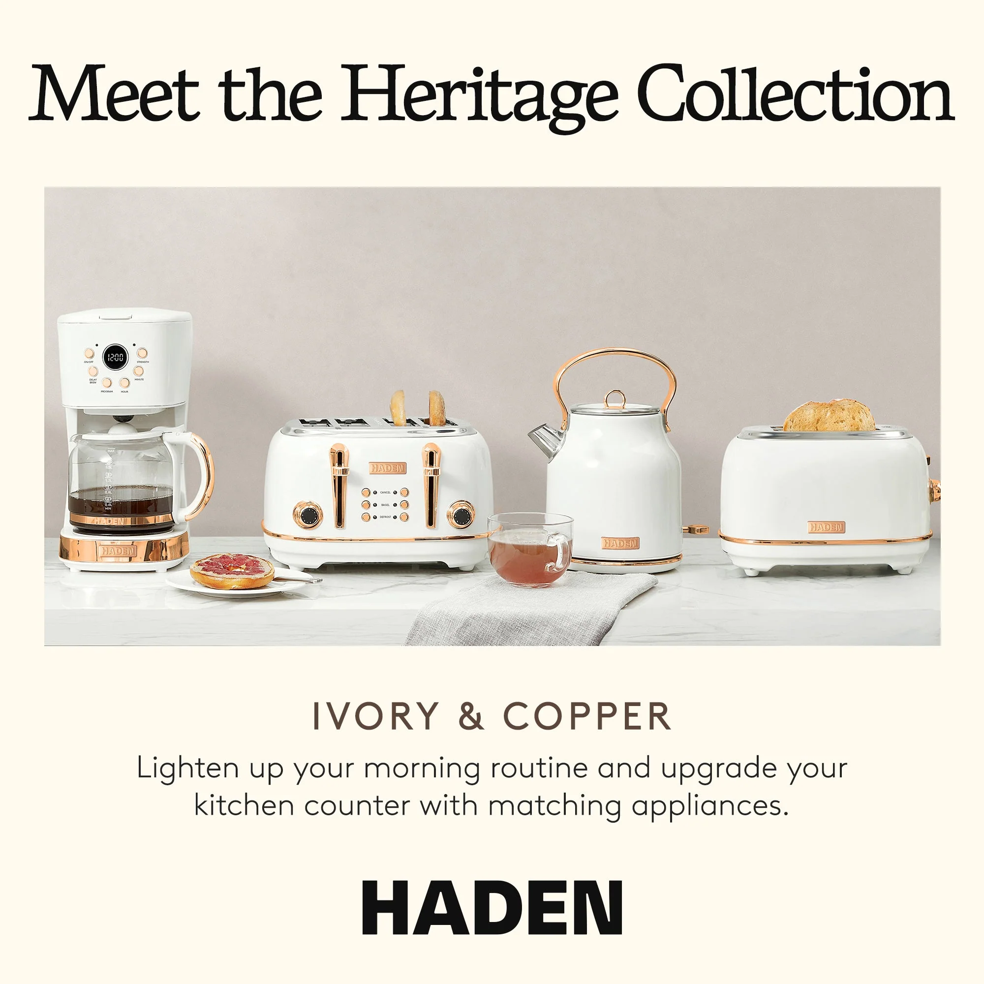 Haden Coffee Machine, 12 Cup Programmable Drip Coffee Maker, Ivory & Copper - Image 5