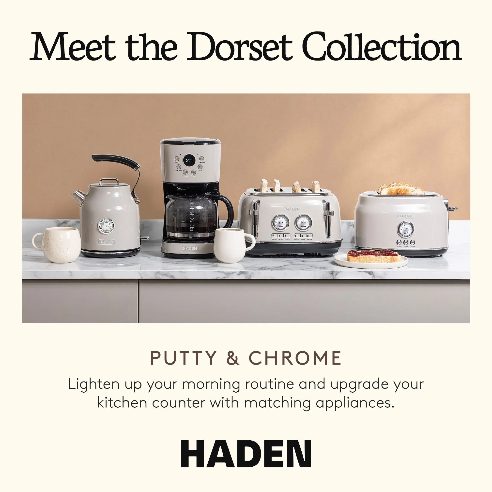 Haden Coffee Machine, 12 Cup Programmable Drip Coffee Maker, Putty & Chrome - Image 5