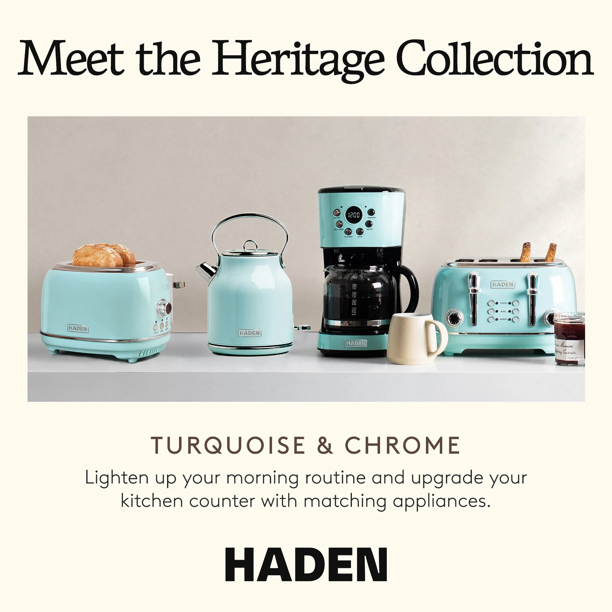 Haden Coffee Machine, 12 Cup Programmable Drip Coffee Maker, Turquoise & Chrome - Image 5