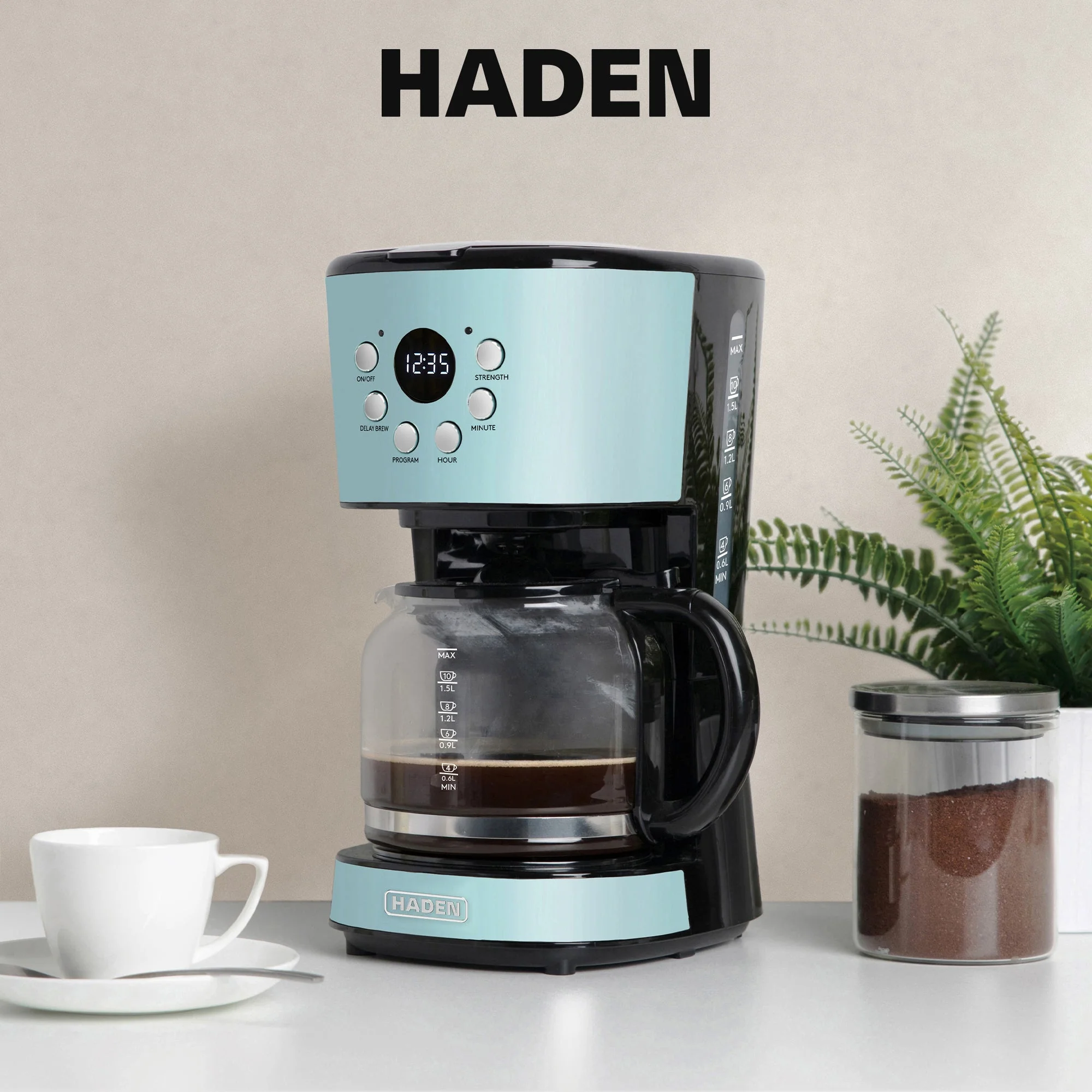Haden Coffee Machine, 12 Cup Programmable Drip Coffee Maker, Turquoise & Chrome - Image 6