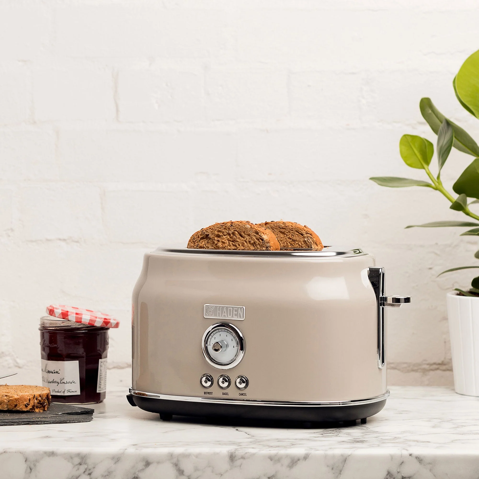 Haden Countertop Microwave & Dorset 2 Slice Wide Slot Toaster, Putty & Chrome - Image 11