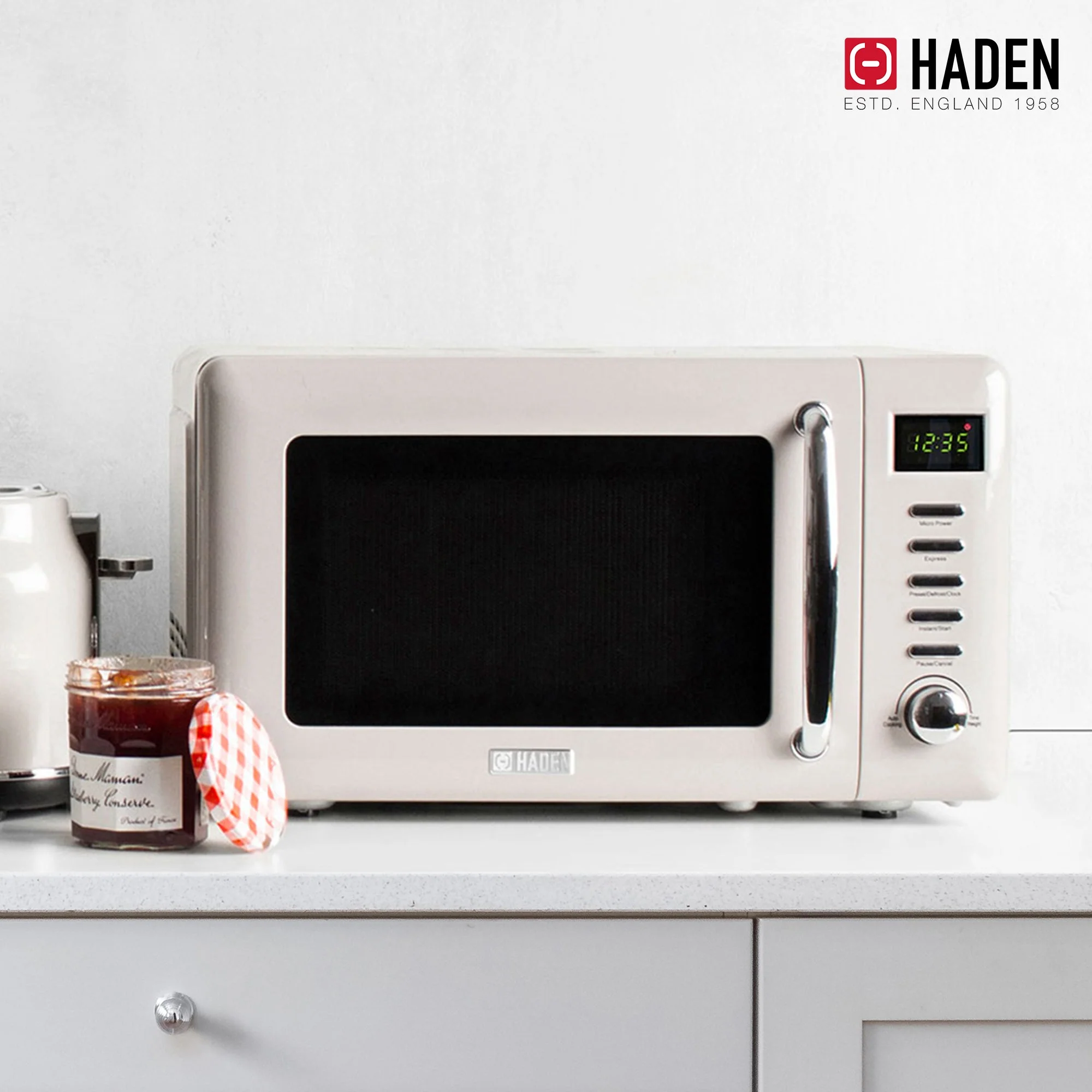 Haden Countertop Microwave & Dorset 2 Slice Wide Slot Toaster, Putty & Chrome - Image 7