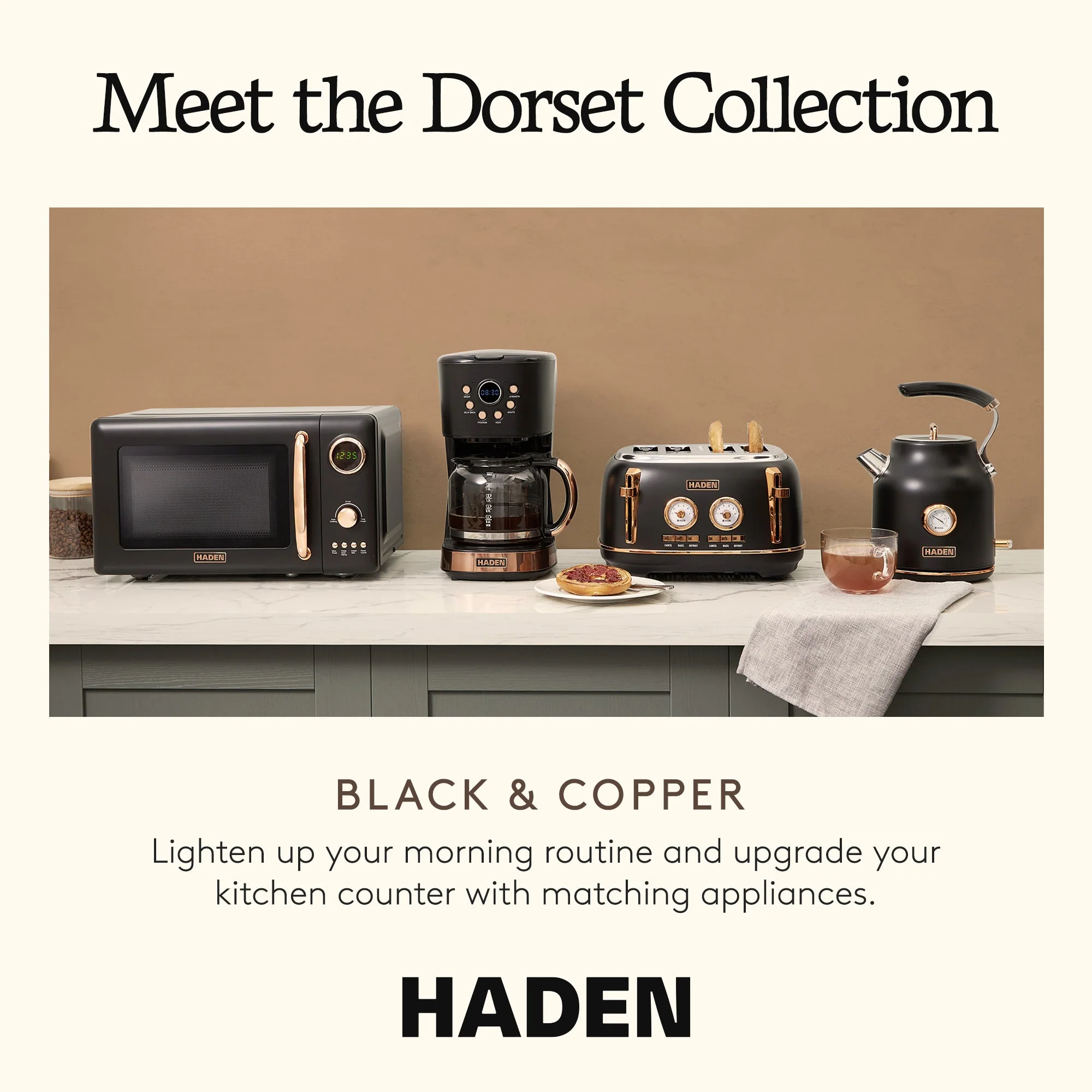 Haden Dorset 1.7 Liter Electric Water Kettle w/ 360-Degree Base, Black & Copper - Image 5