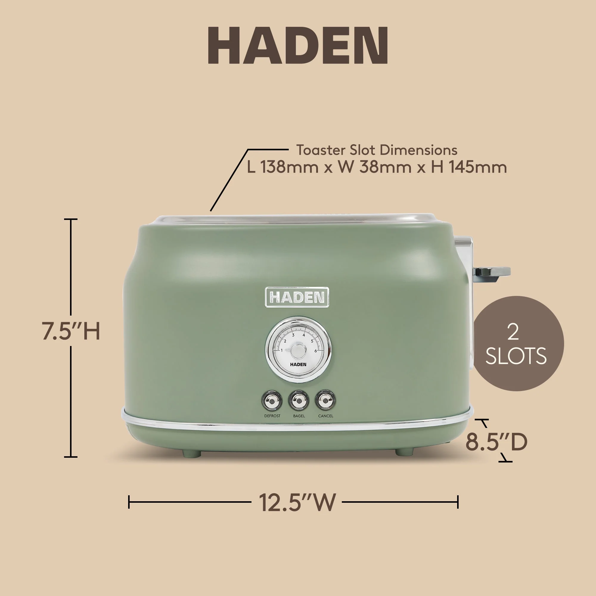 Haden Dorset 2 Slice Wide Slot Stainless Steel Toaster, Cedar Green & Chrome - Image 4