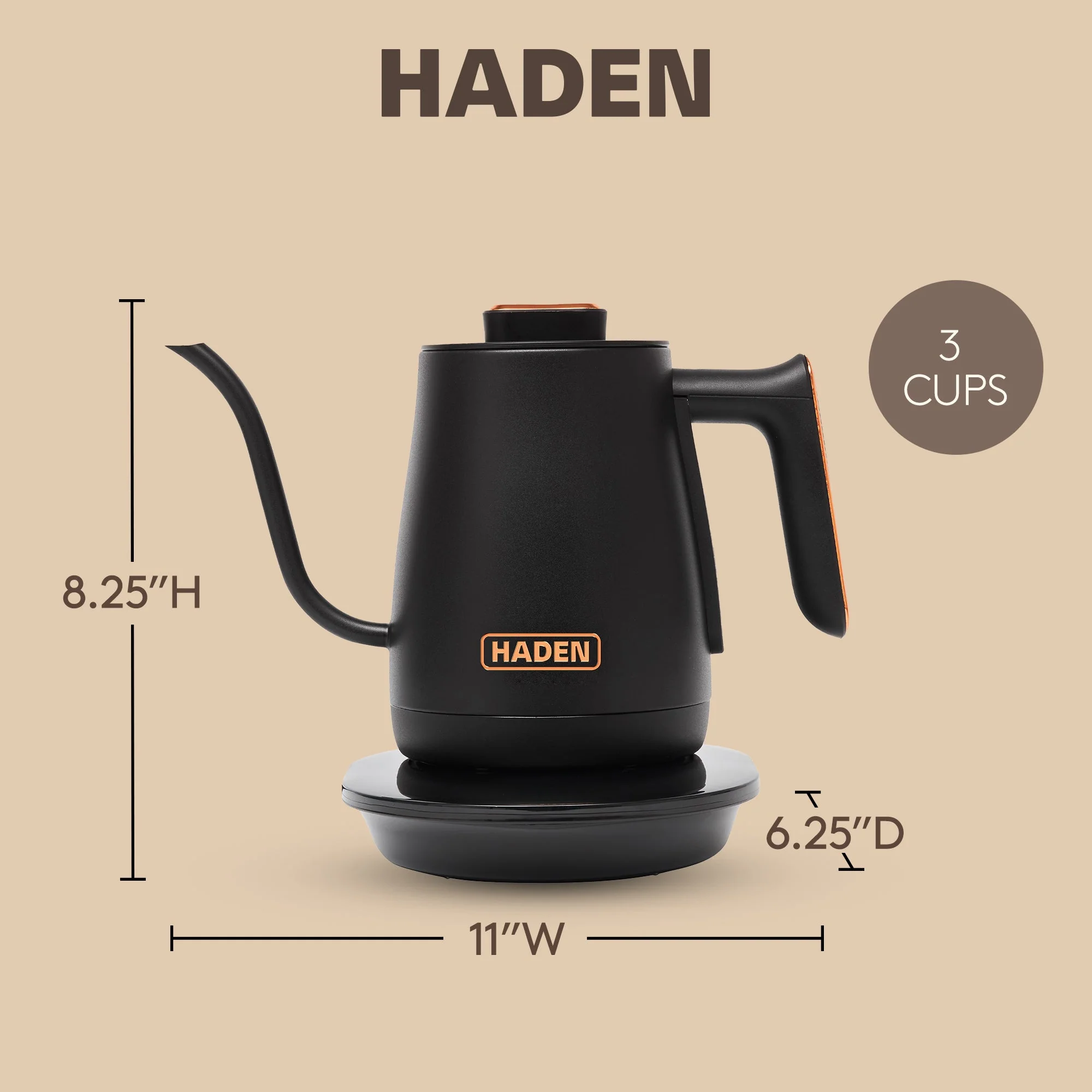 Haden Electric Tea Kettle, Gooseneck Hot Water Boiler, 0.6L Teapot, Black/Copper - Image 4