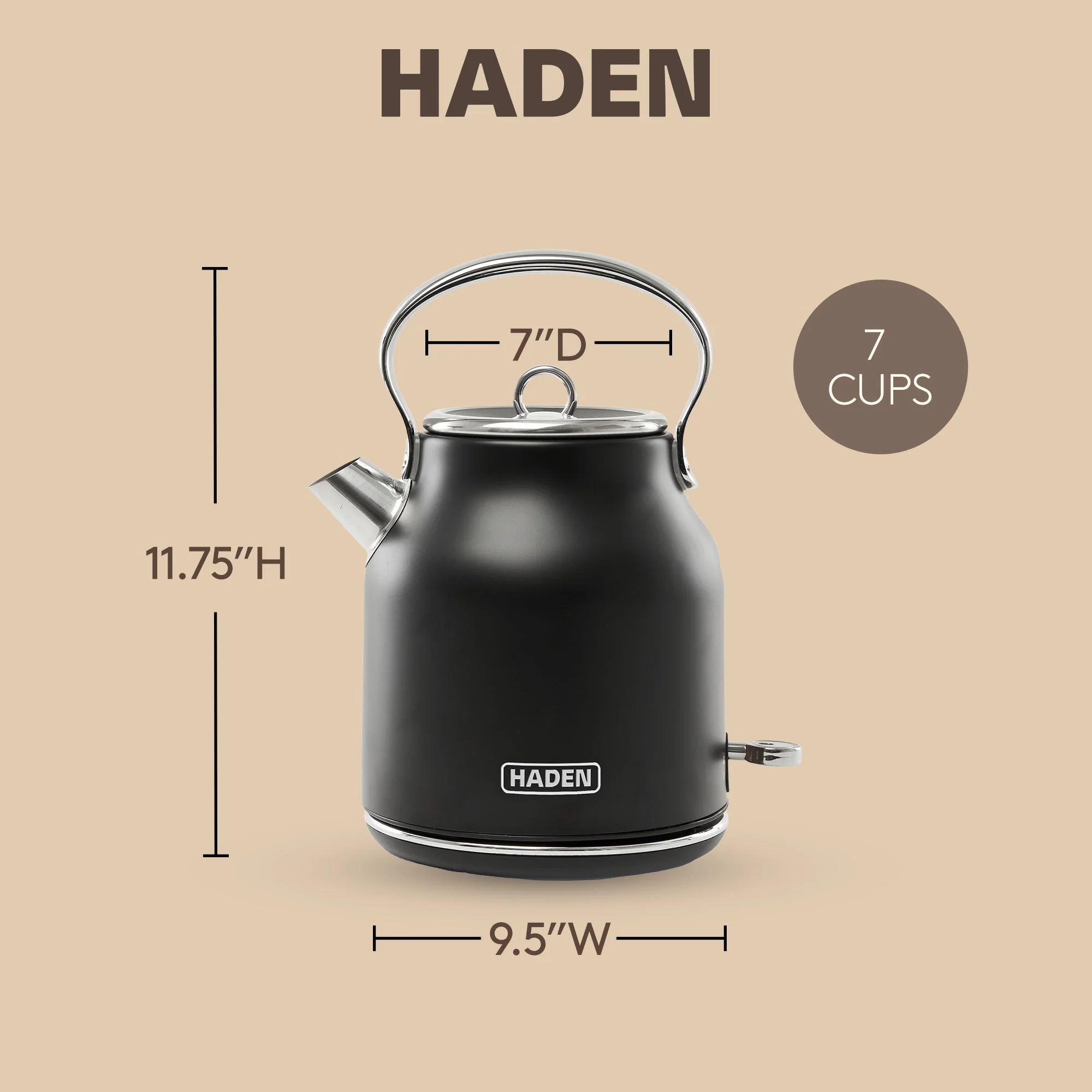 Haden Heritage 1.7 Liter Stainless Steel Electric Water Kettle, Black & Chrome - Image 4