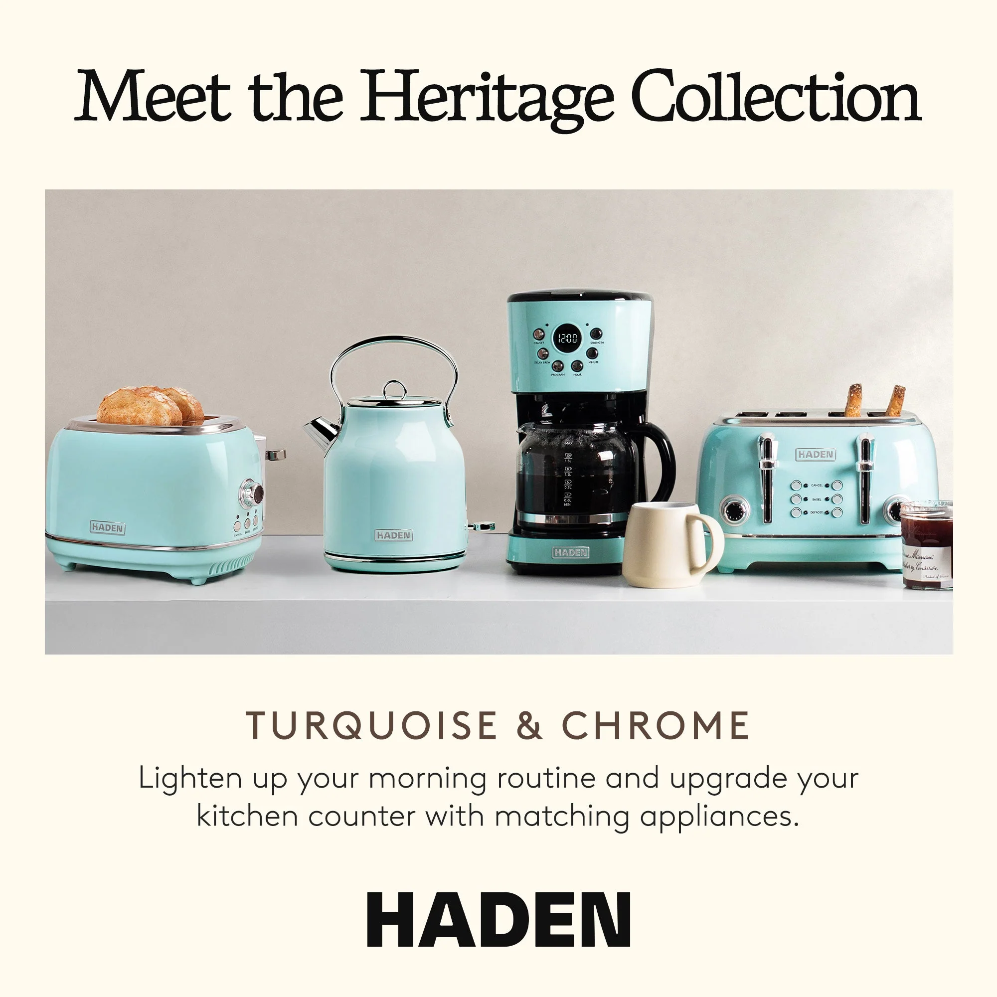 Haden Heritage 1.7L Stainless Steel Electric Water Kettle, Turquoise & Chrome - Image 5