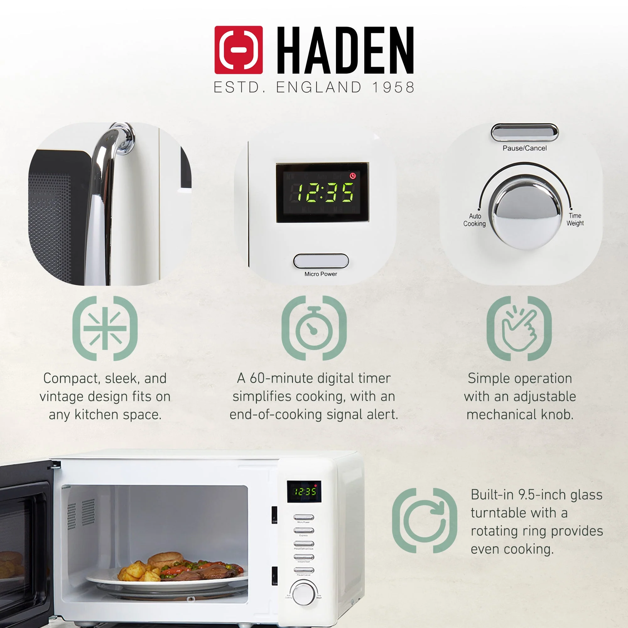 Haden Heritage 12 Cup Programmable Coffee Maker with Countertop Microwave, Ivory - Image 4