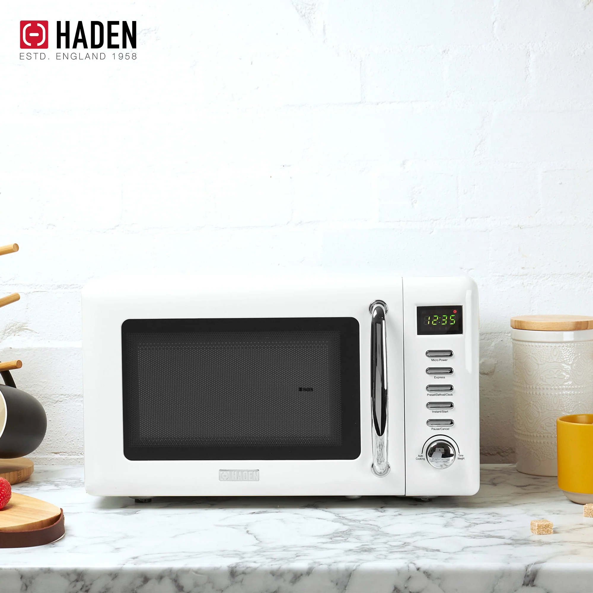 Haden Heritage 12 Cup Programmable Coffee Maker with Countertop Microwave, Ivory - Image 9