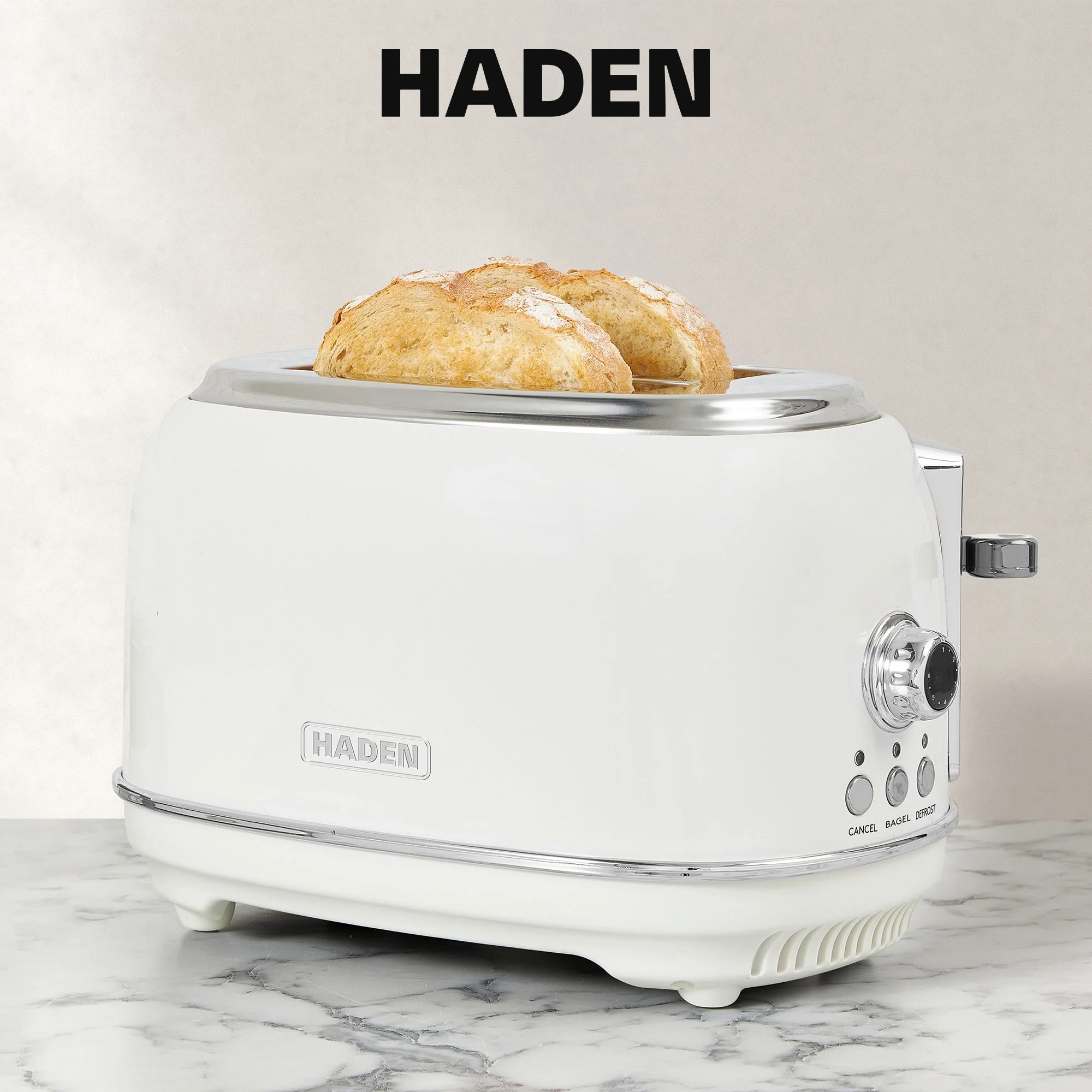 Haden Heritage 2 Slice Wide Slot Stainless Steel Toaster, Ivory & Chrome - Image 6